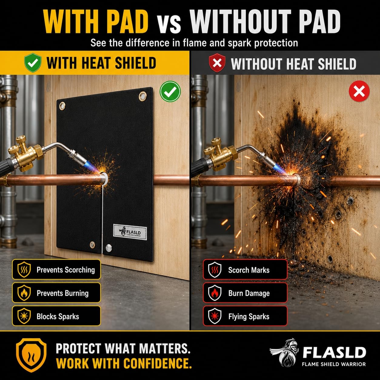 FLASLD Welding Blanket & Heat Shield Mat for Soldering Copper Pipe, 1 Pack