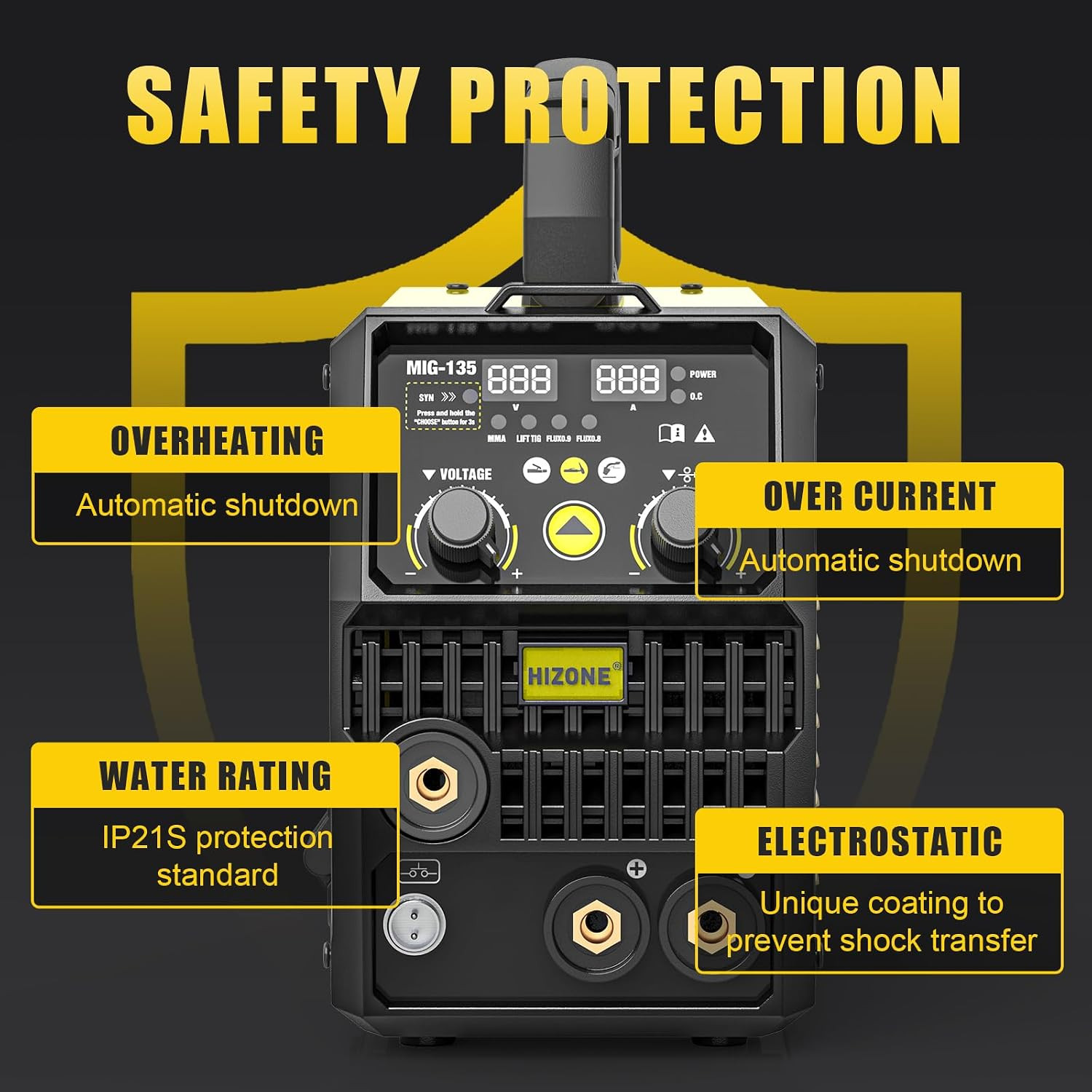 135A MIG Welder, 110V Flux Core MIG Welder/Lift Tig/Stick 3 in 1 Welding Machine
