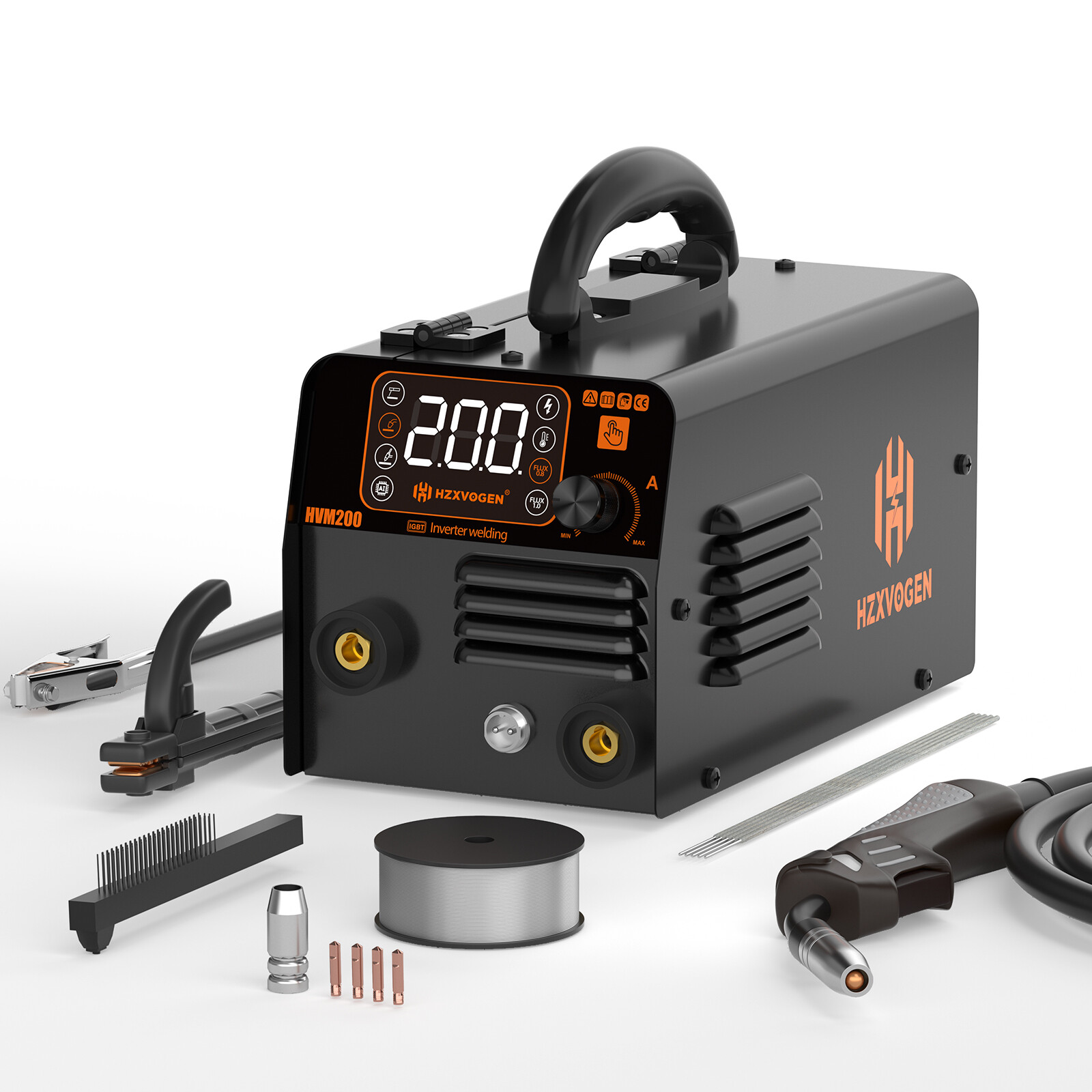 HVM200 3in1 MIG Welder Flux-Core Wire, Gasless MIG Stick Lift TIG MMA IGBT