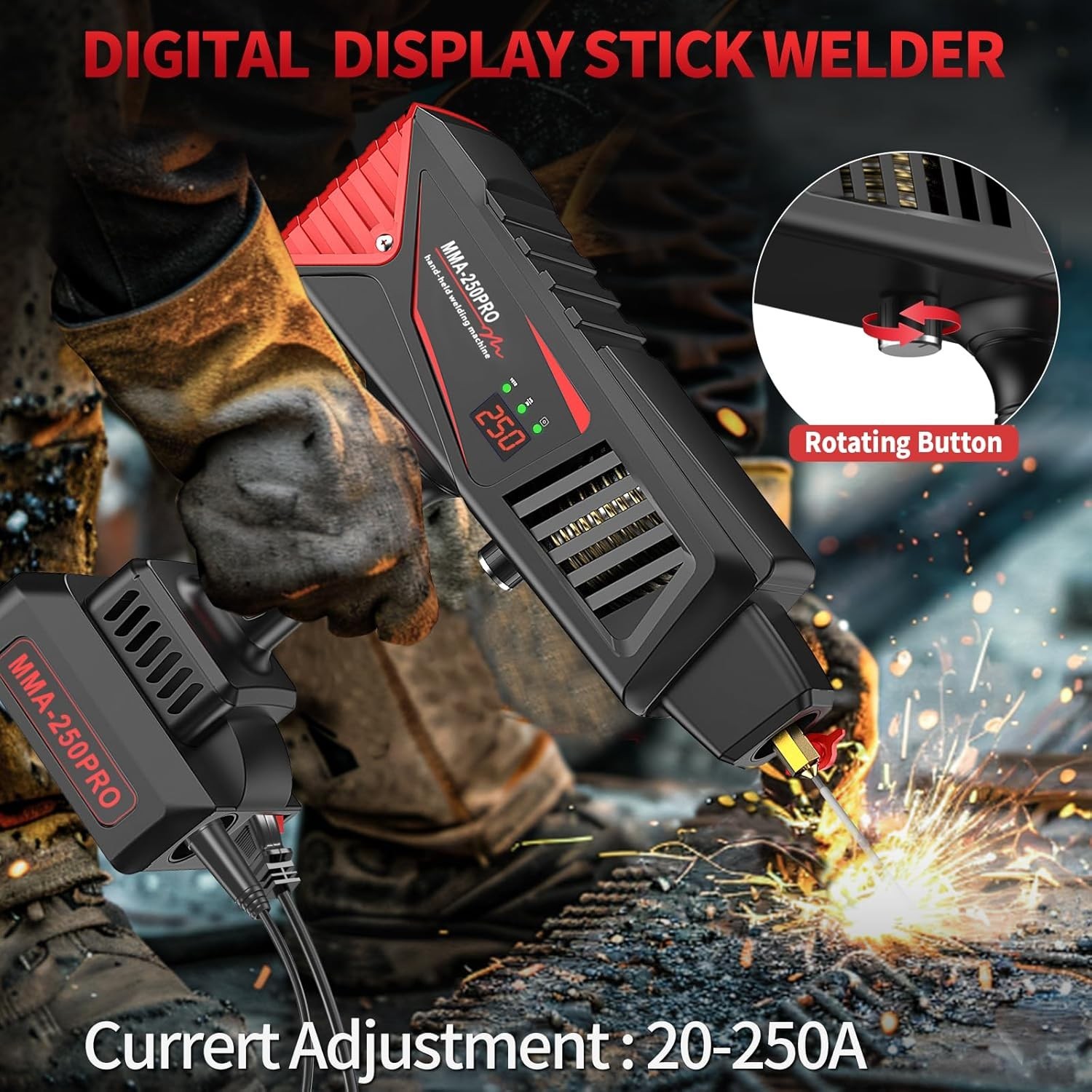 Portable Welding Machine, Upgraded MMA250 Handheld Welder with IGBT Inverter, Di