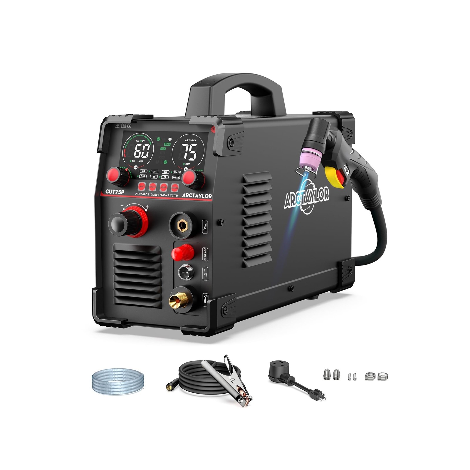 75Amps Plasma Cutter, Non-Touch Pilot Arc Plasma Cutter Machine,110/220V Dual…