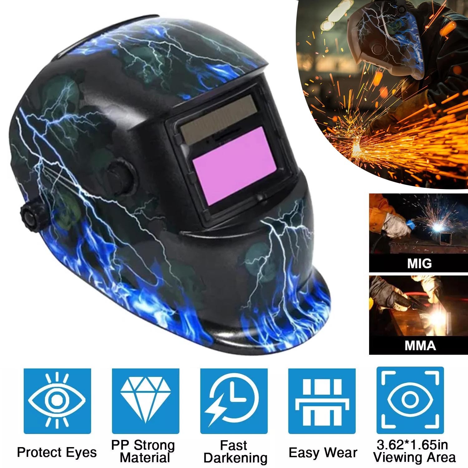 1/2Pack True Color Solar Auto Darkening Welding Helmet Arc Tig Mig Grinding Hood