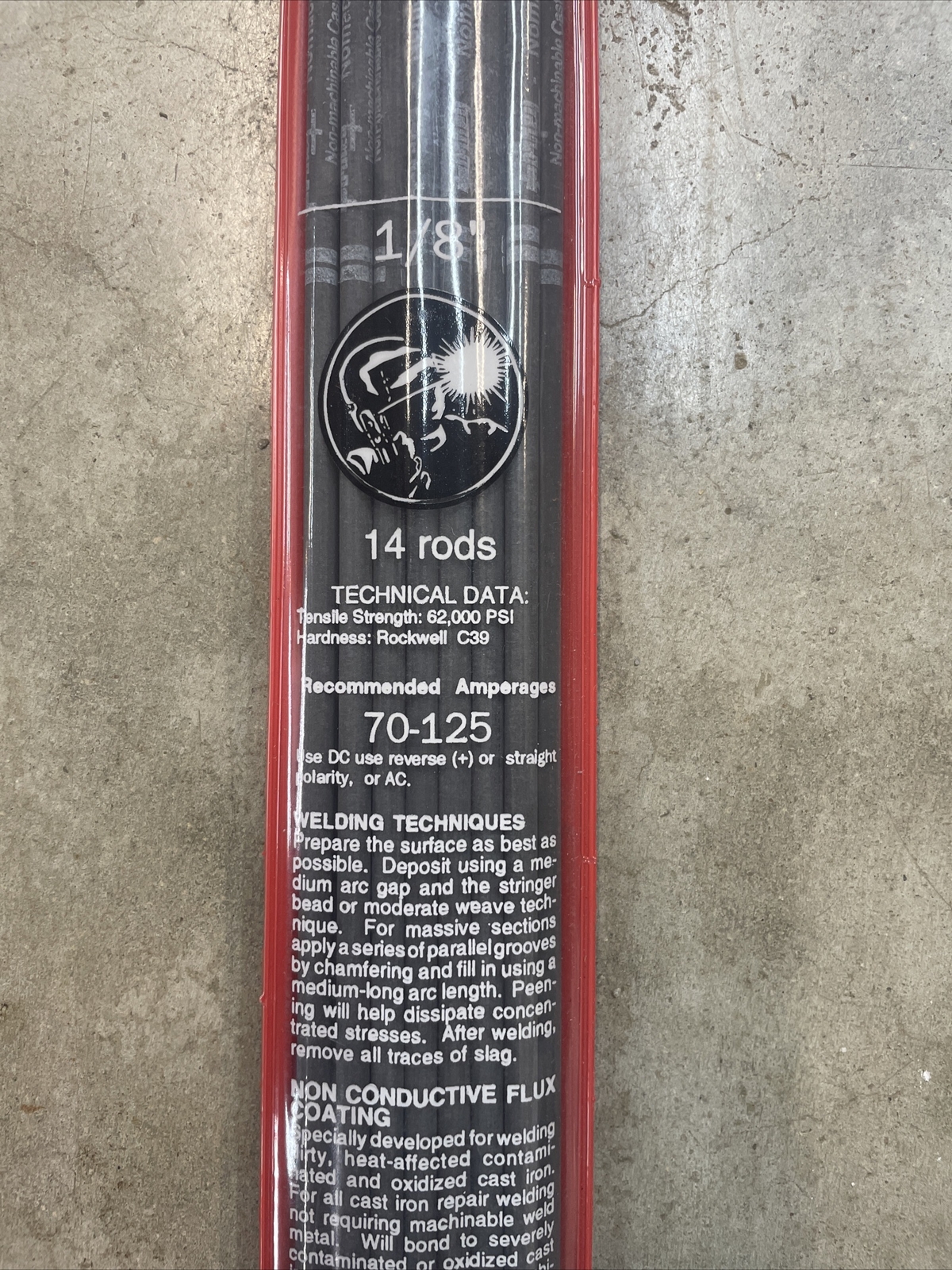 Forney 1/8” Dia x 14” L Non-Machinable Cast Iron Welding Rods 62000 psi 1 lb