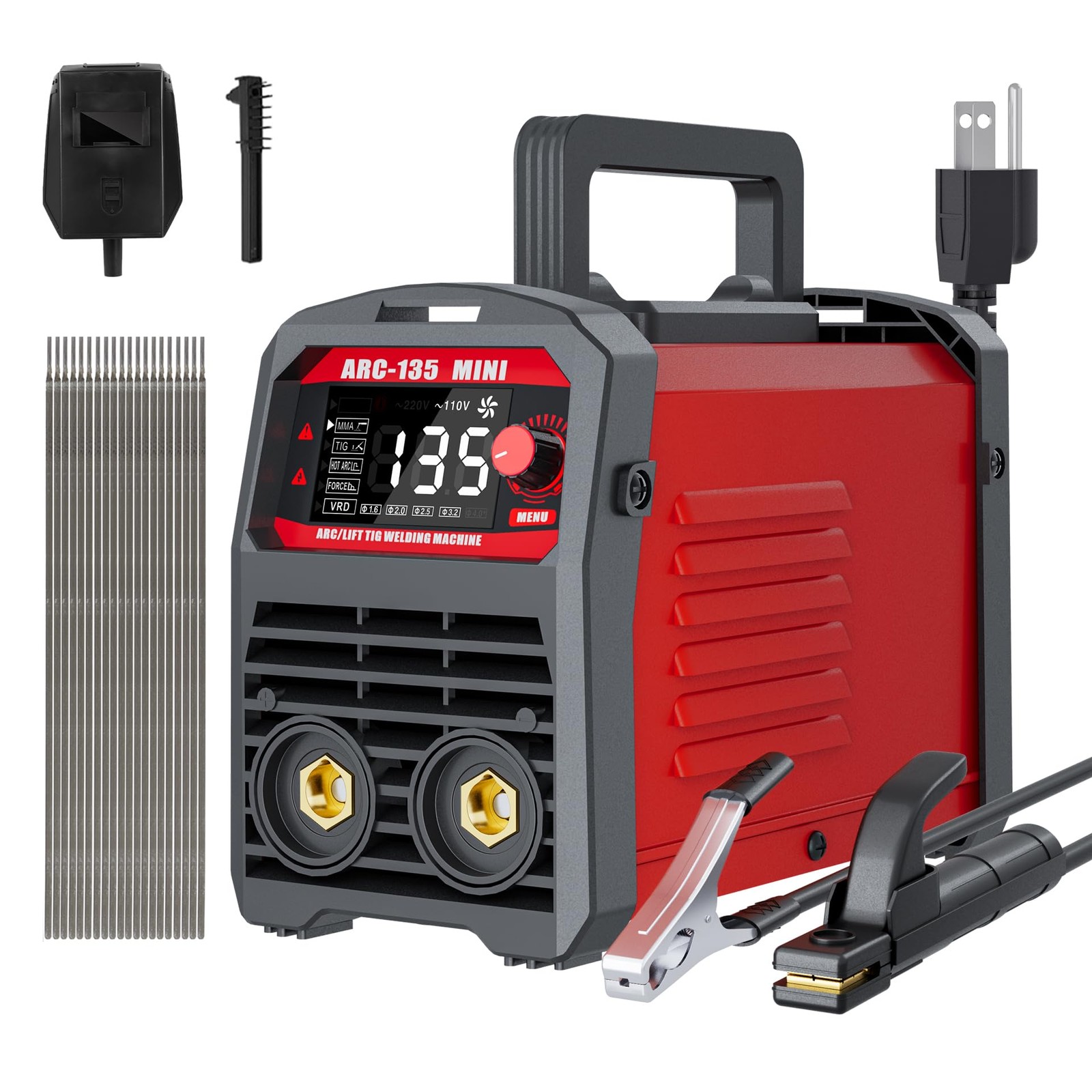 RCJNPX 110V 2-in-1 Stick Welder & Lift TIG,Portable Welding ARC 135, Red