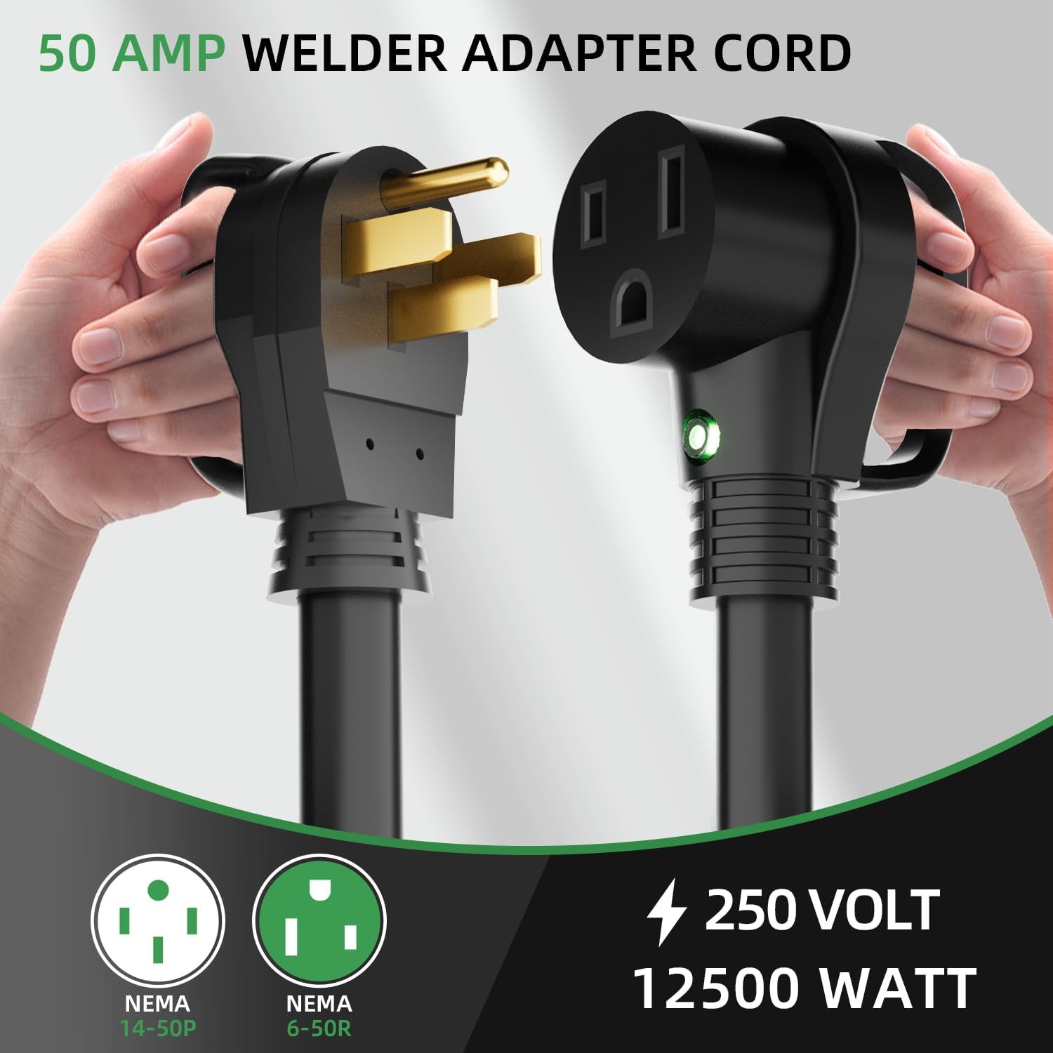 NEMA 14-50P to 6-50R Welder Adapter Cord 1.5FT, 50A Heavy Duty STW 6 AWG, 4-Pron