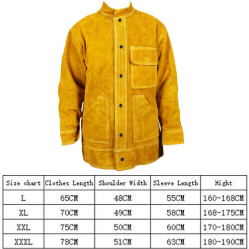 Cowhide Leather Welding Coat Heavy Duty XL/XXL/XXXL Fire Resistant Work Jacket