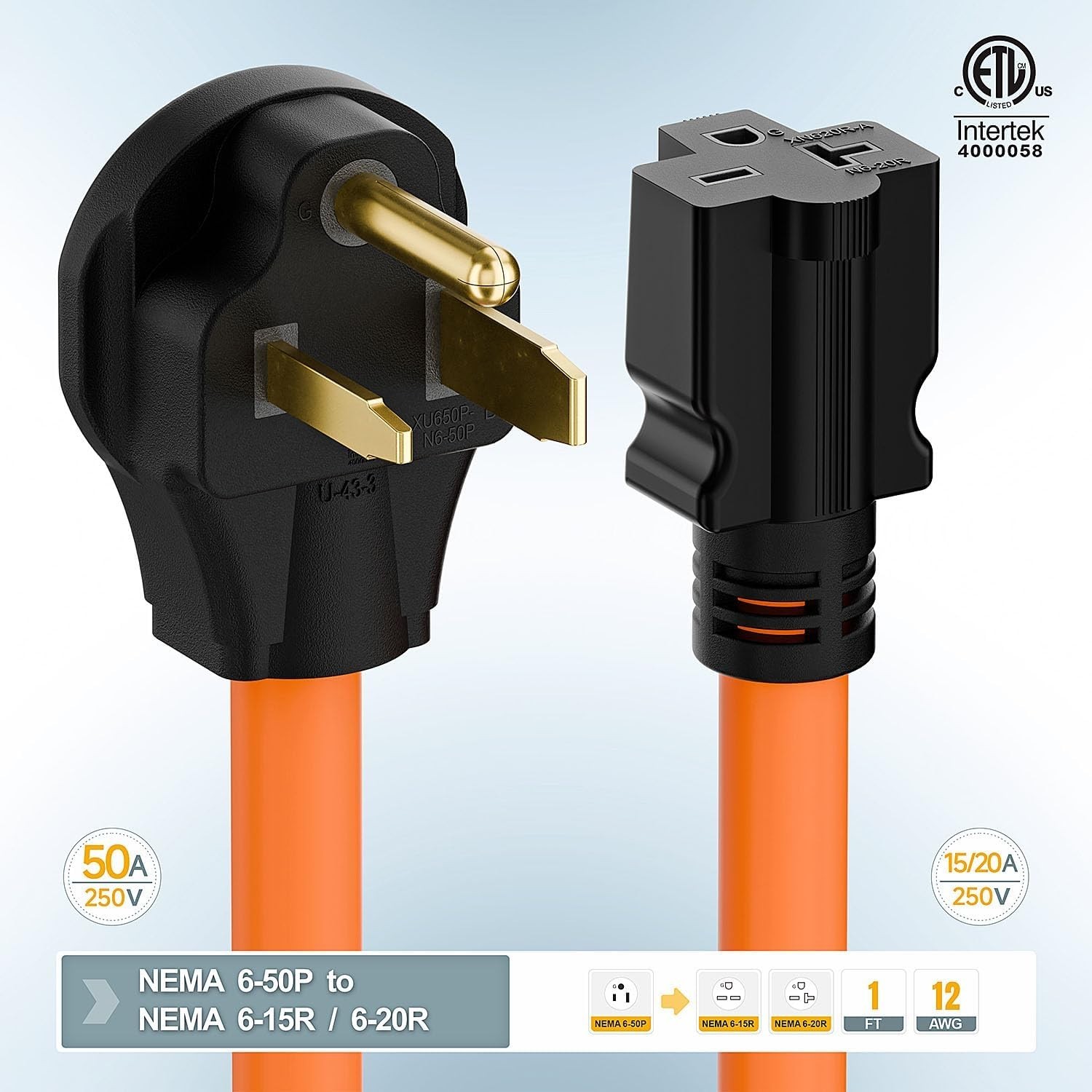 1.5FT Nema 6-50P to 6-15R/6-20R Welder Power Adapter Cord 6-50P 50-Amp to 6-2…