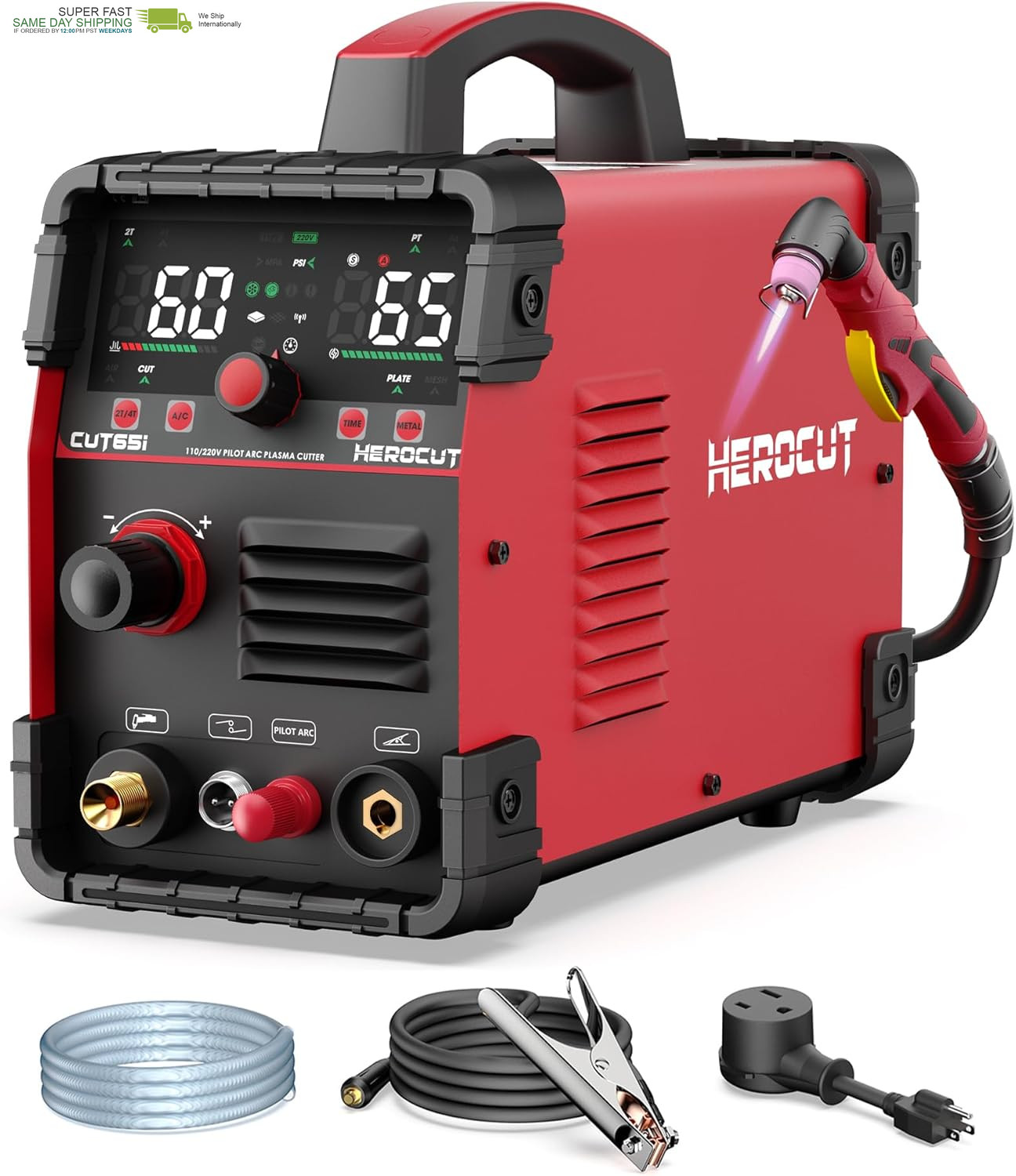 Plasma Cutter, 65Amps Plasma Cutter Machine 110/220V Dual Voltage IGBT Inverter,