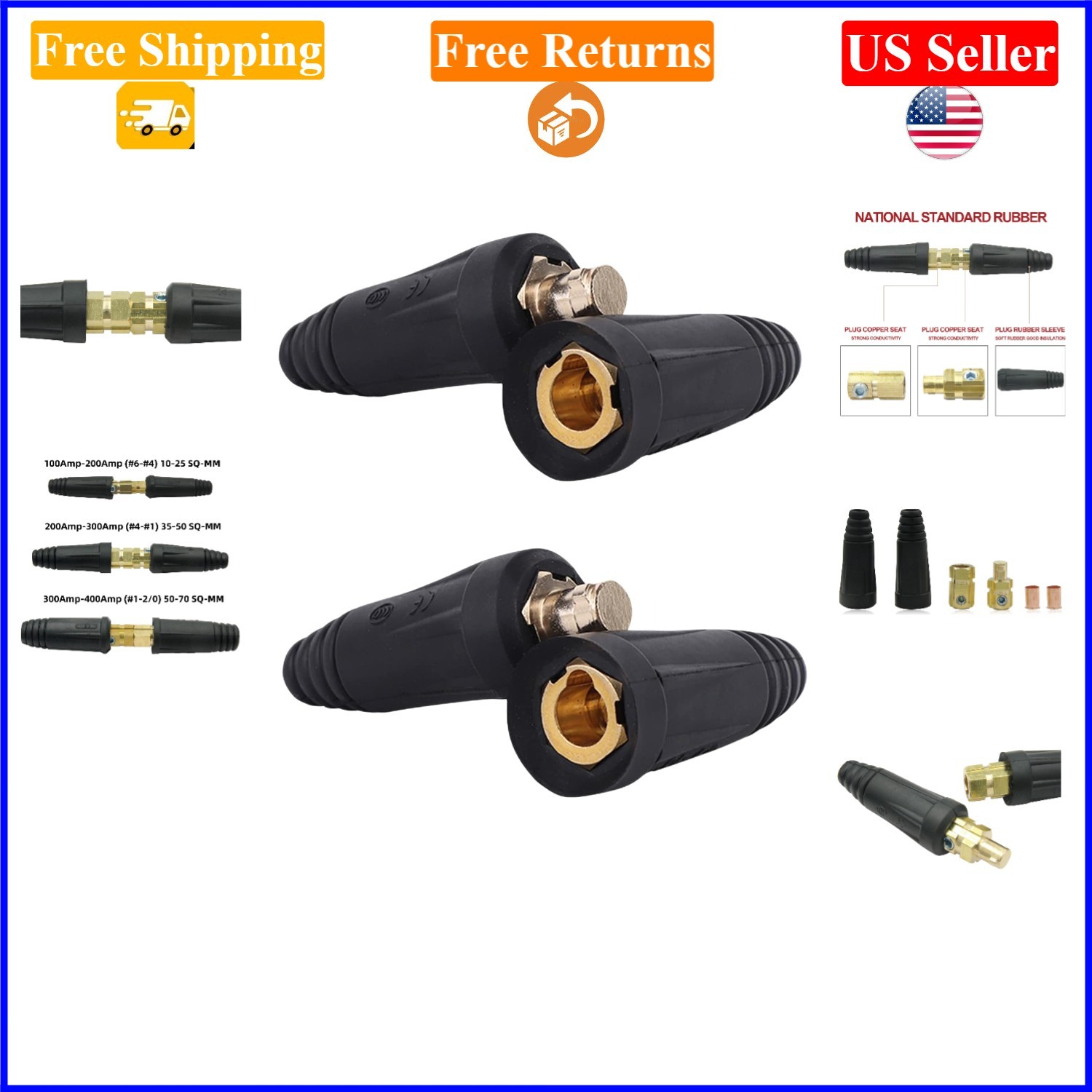 Welding Cable Quick Connector Pair DINSE Style 200-300Amp 35-50 Sq-mm