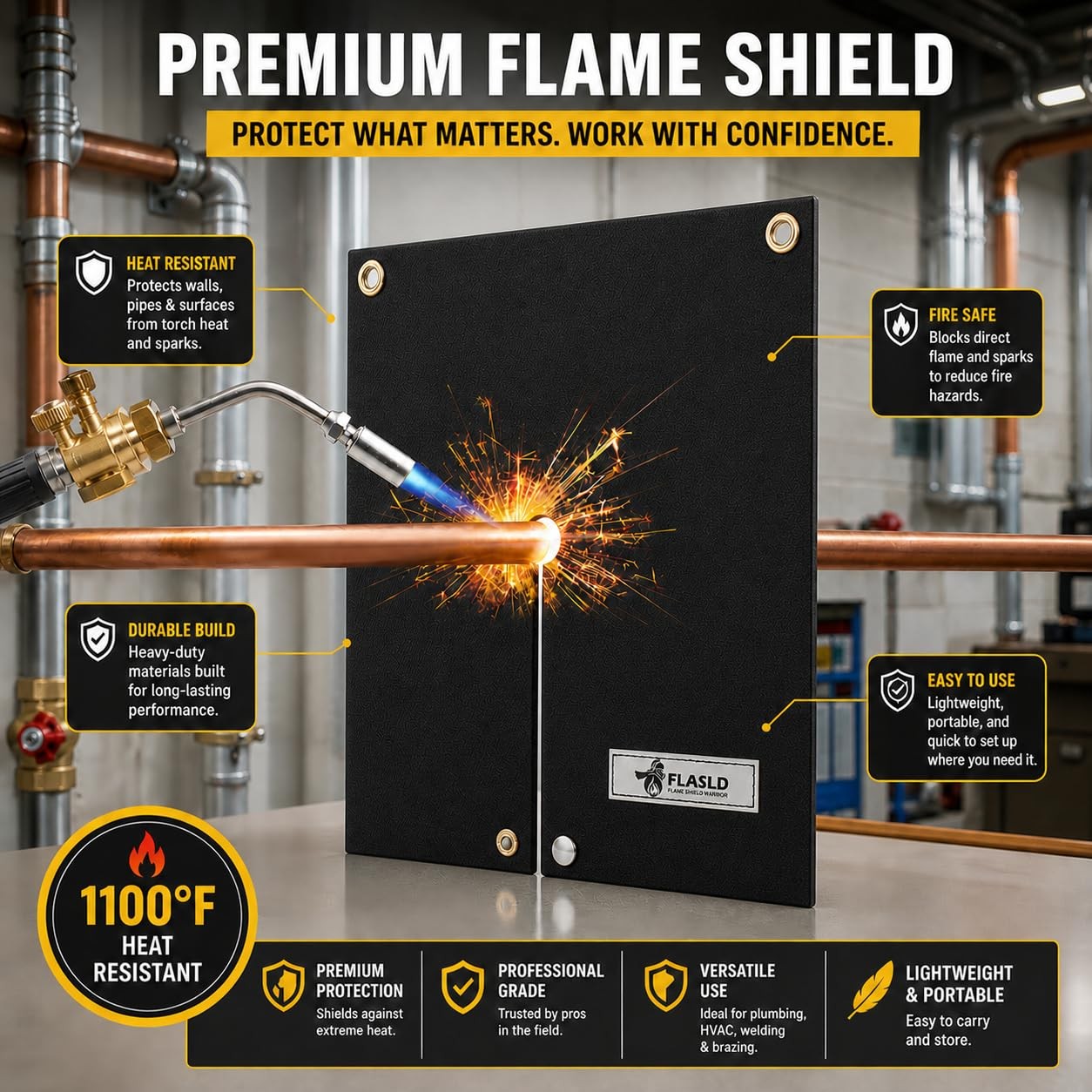 FLASLD Welding Blanket & Heat Shield Mat for Soldering Copper Pipe, 1 Pack