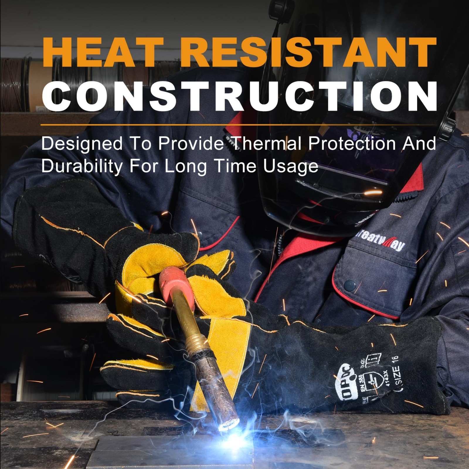 16″ Heat Resistant Leather Welding Gloves for MIG, TIG, BBQ, Forge, Animal Care