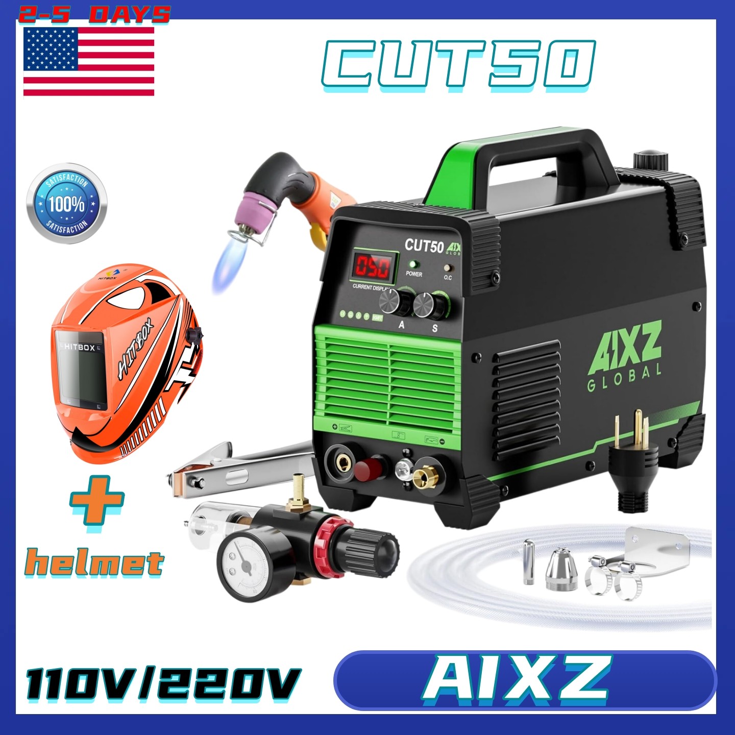 AIXZ HF Plasma Cutter 50A Non-Touch Pilot Arc Inverter Cutting 110V 220V +Helmet