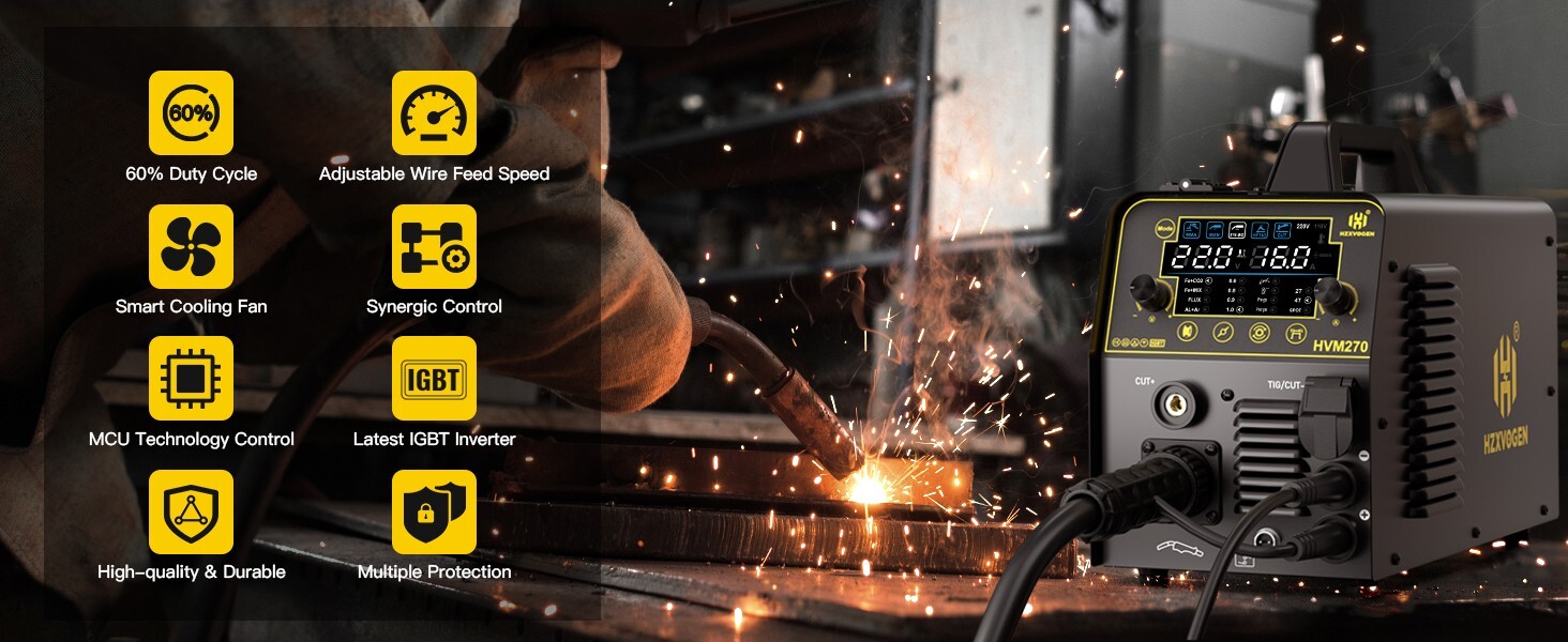 HZXVOGEN 6 IN 1 MIG/Plasma Cutter/HF TIG/ARC Welder Gas/Gasless Machine Aluminum