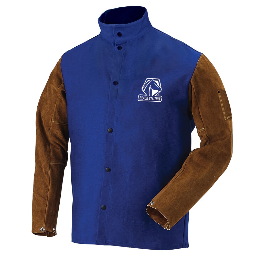 Black Stallion FRB9-30C/BS-M 9oz FR Cotton Cowhide Hybrid Welding Jacket M
