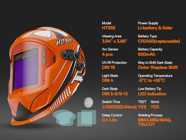 HITBOX True Color Auto-Darkening Welding Helmet Large View Welder Hood Mask NEW