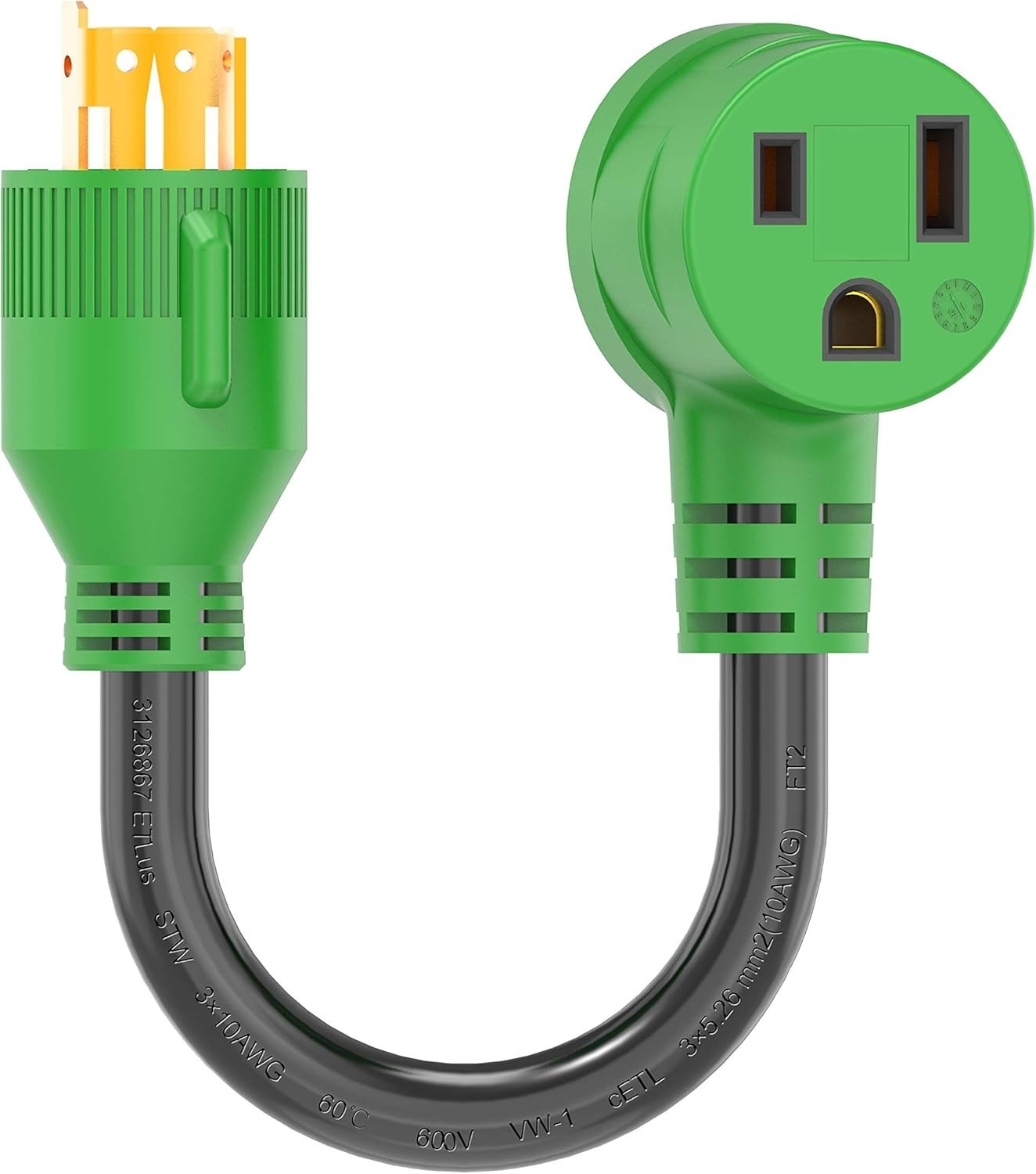 Welder Adapter for Generators 30A to 50A 12 Inch Green NEMA L14-30P to 6-50R