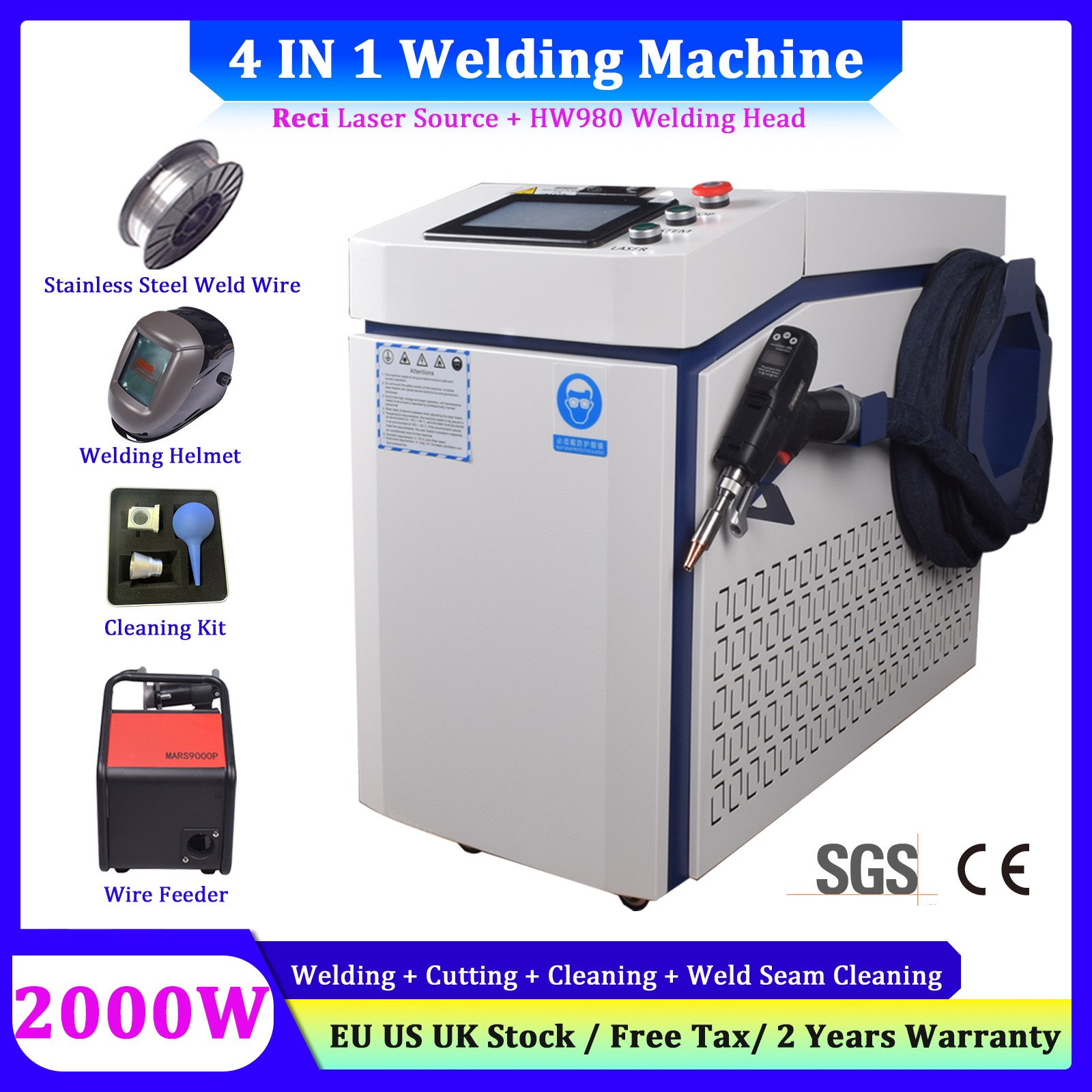 Reci 2000W 4 in 1 Laser Welding Cutting Cleaning Machine Touchscreen Welding Gun