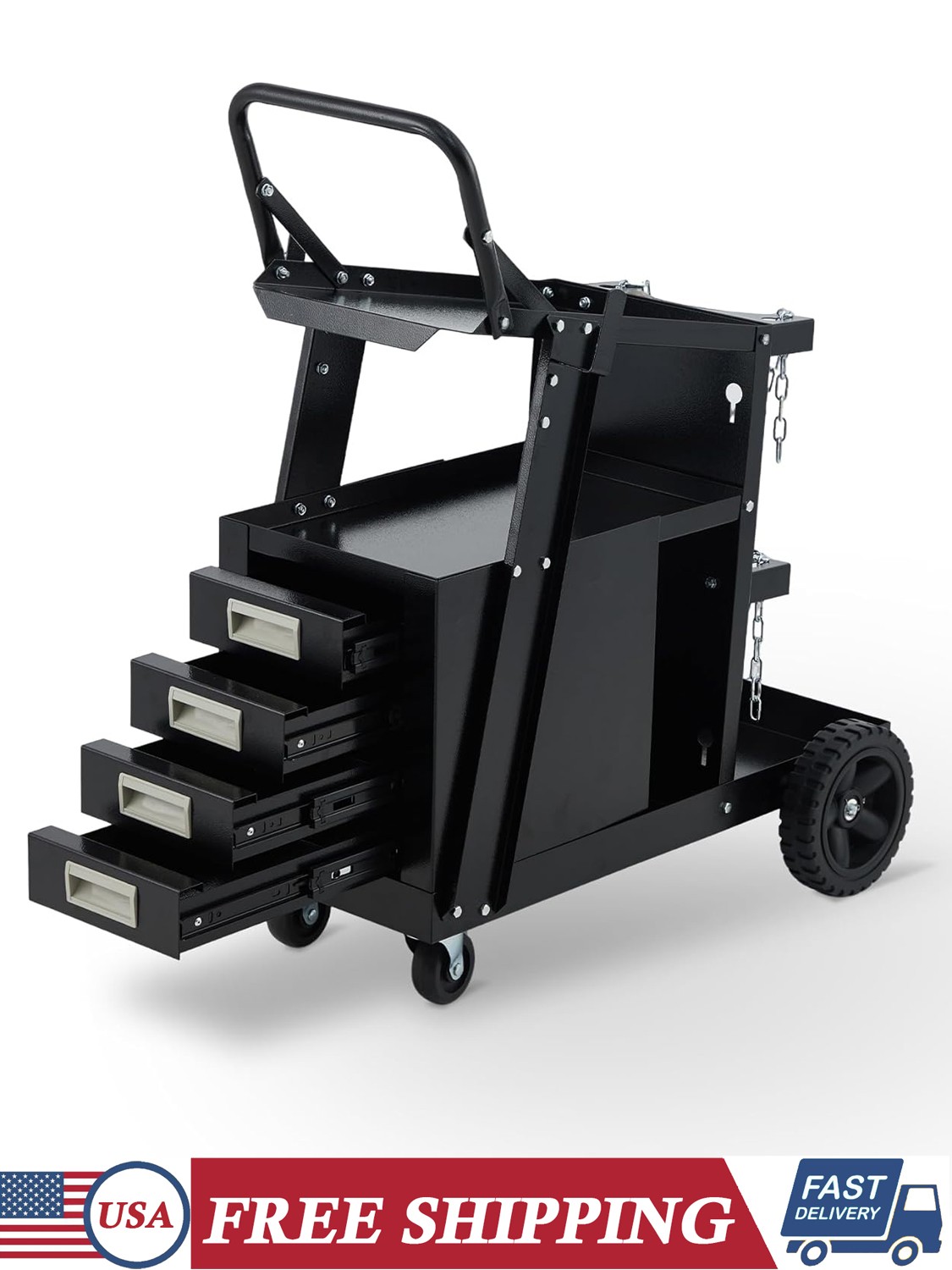 Welding Cart 4 Drawers Utility Cart on Wheels for MIG TIG Plasma Welding Trolley