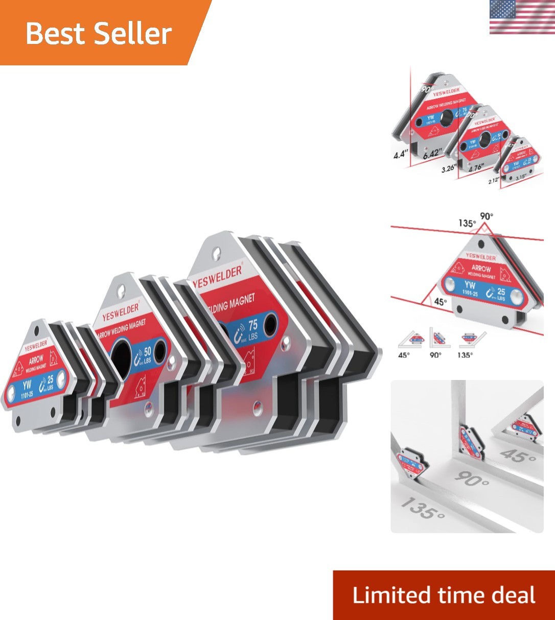 6-Piece Welding Magnet Set: 25/50/75 LB Multi-Angle Holders for Easy Positioning