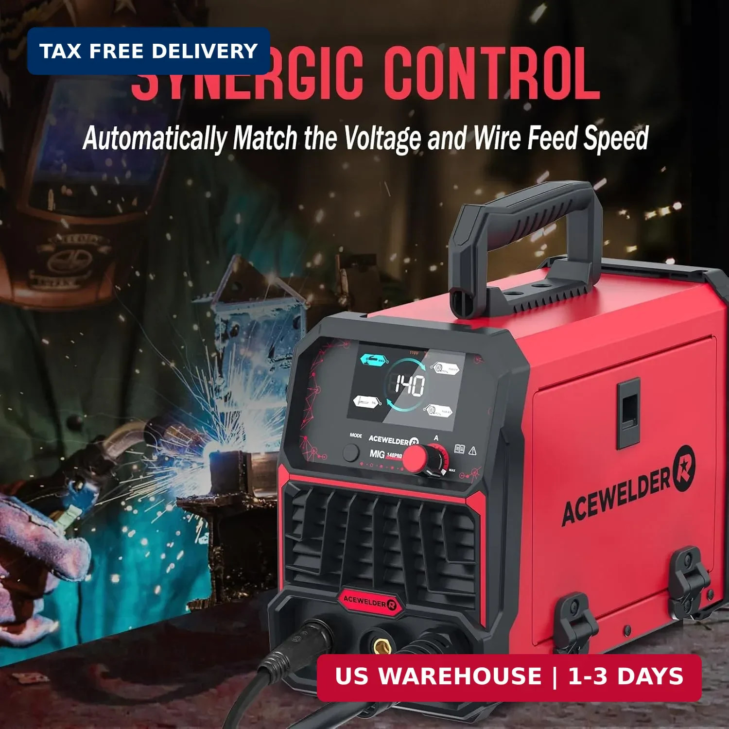 ACEWELDER 140A MIG Welder, 3 in 1 Flux Core, MIG/LIFT TIG/Stick Welding Machine