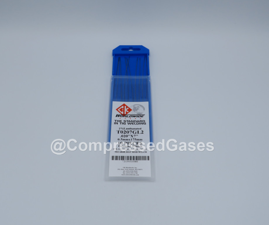 CK WORLDWIDE T0207GL2 Tungsten .020″ 2% Lanthanated 7″ Ground Blue, (10 pieces)