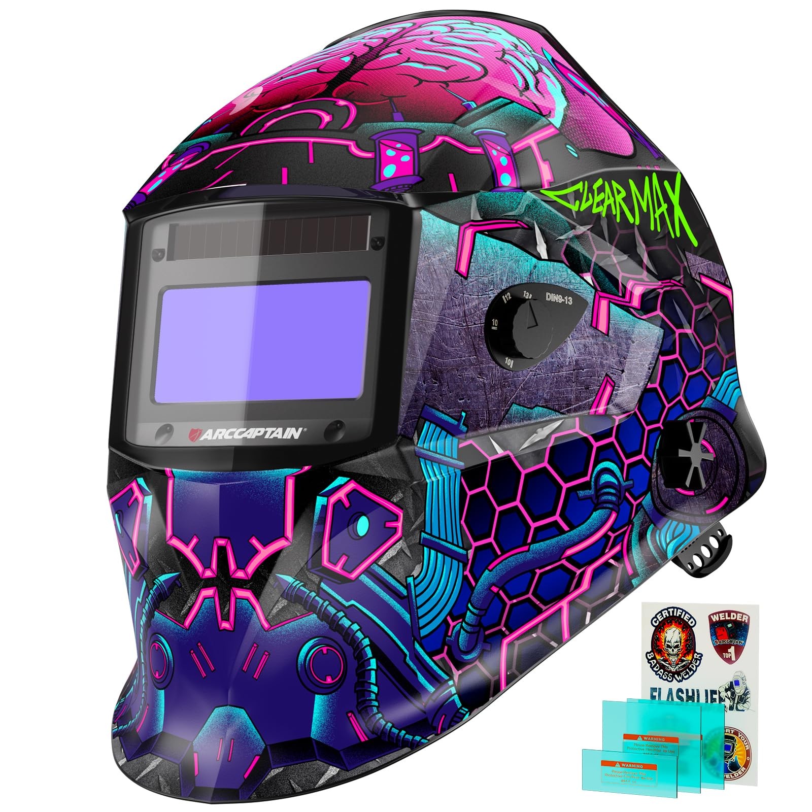 ARCCAPTAIN HSH‑S800 Cyberpunk Auto‑Darkening 1/1/1/1 True‑Color Welding Helmet