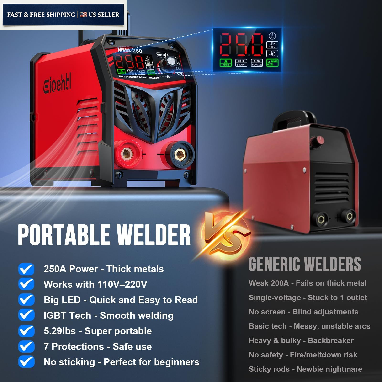 250Amp Stick Welder 110V/220V Dual Voltage, with LED Display ARC Welding…
