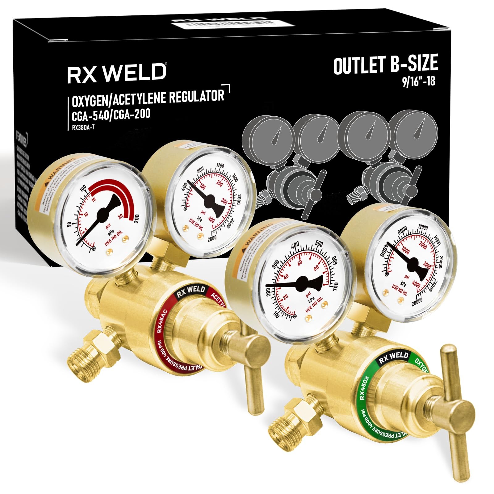 Medium Duty Oxygen Acetylene Regulator Set, CGA-540 & CGA-200