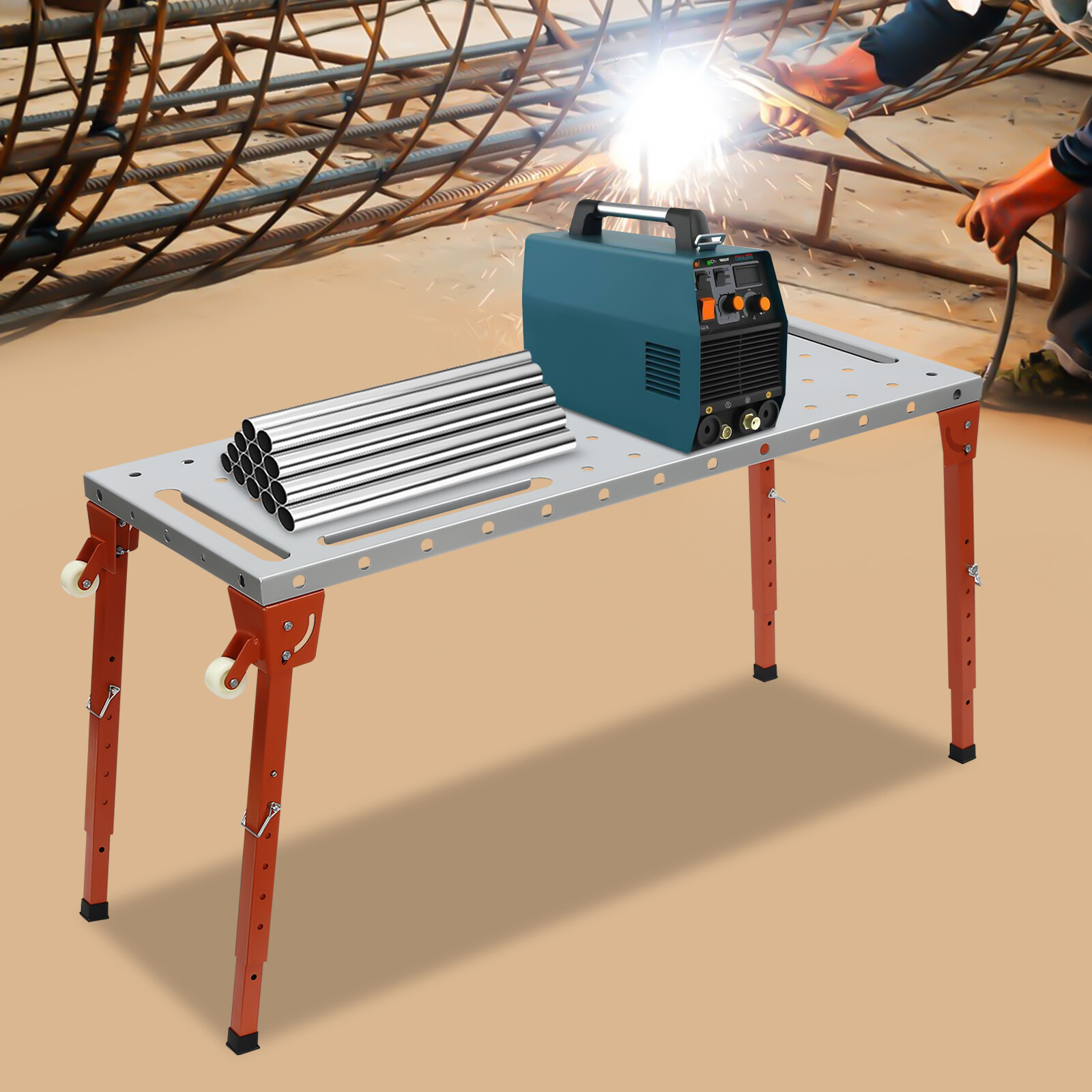 Welding Table 46″ x 18″ 1000LBS Folding Workbench Adjustable Height 13-21inch