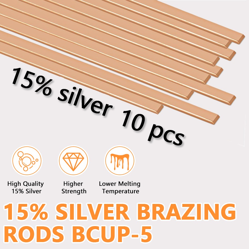 15% Silver Brazing Rods BCuP-5 Welding 10 Pcs for HVAC & Industrial Applications