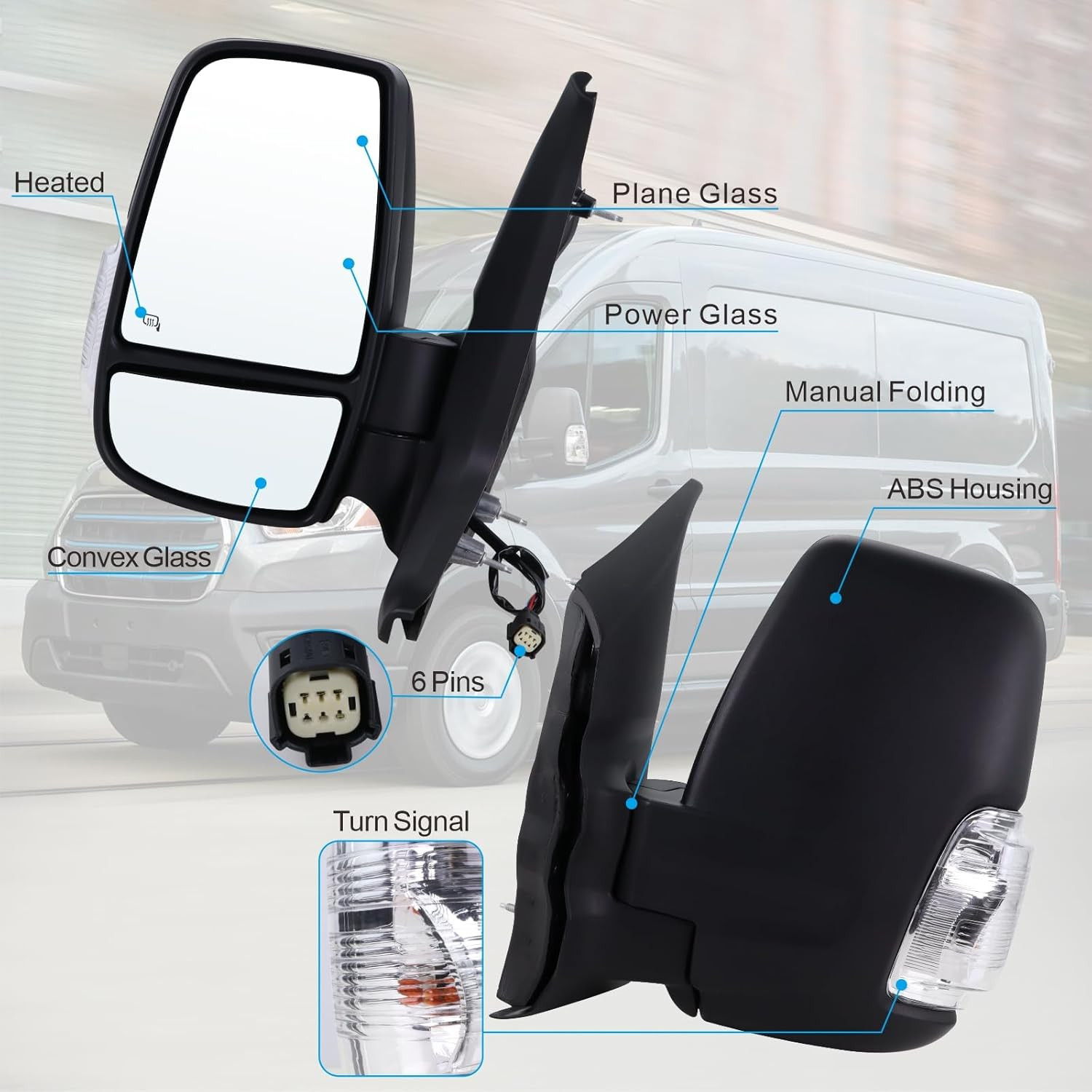 Left Driver Side Mirror Compatible with 2015-2026 Ford Transit 150 250 350 350HD