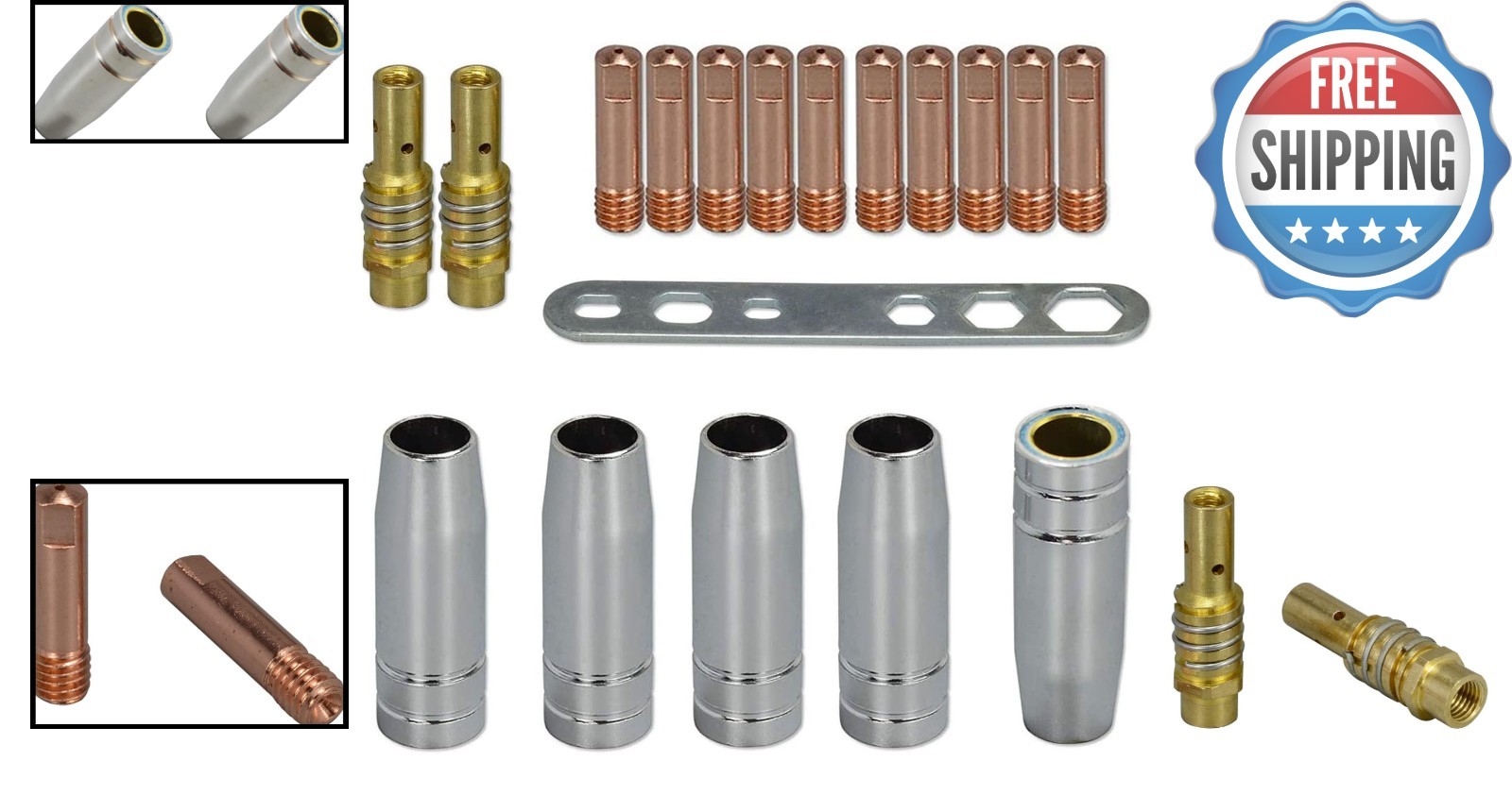 MIG MAG .035″ M6 Contact Tips & Conical Gas Nozzle – 18-Piece Professional Kit