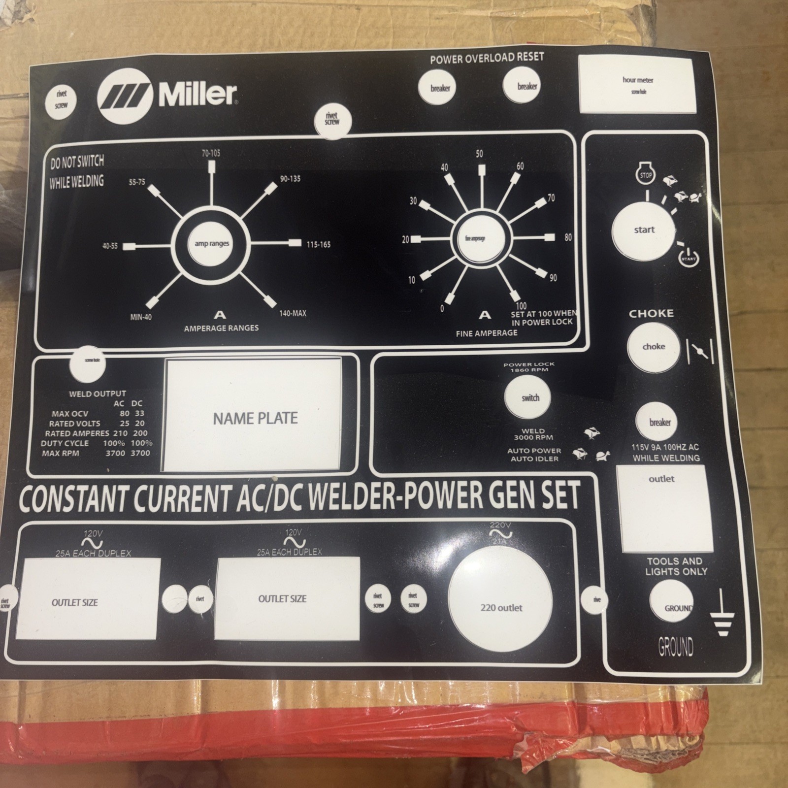 Miller Welder Faceplate Sticker AEAD 200LE The Legend