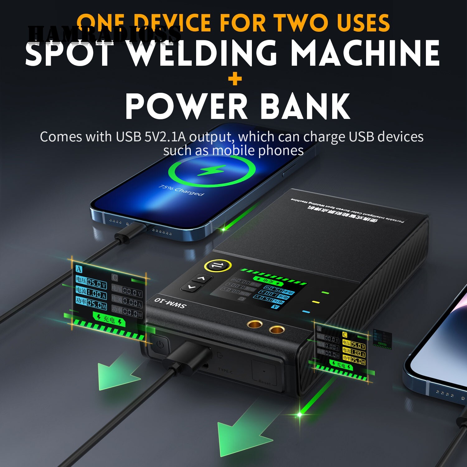 SWM-10 Portable Handheld Spot Welder w/ 1.8″ LCD Screen for Battery Spot Welding