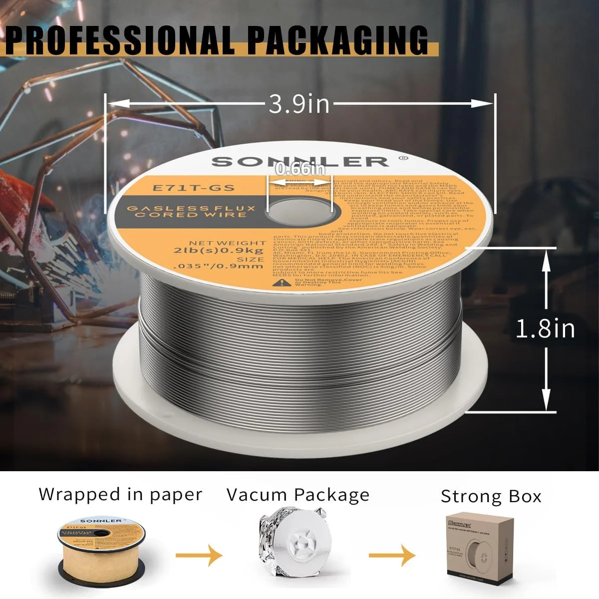 3 Packs 2-Pound 035 Flux Core Welding Wire,SONNLER E71T-GS Mig Welding Wire | Lo