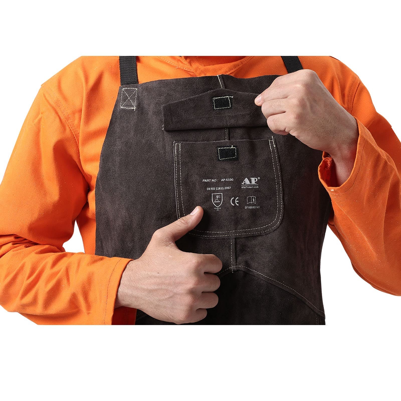 AllyProtect Welding Apron Flame Resistant Leather Welding Bib with Pocket for…