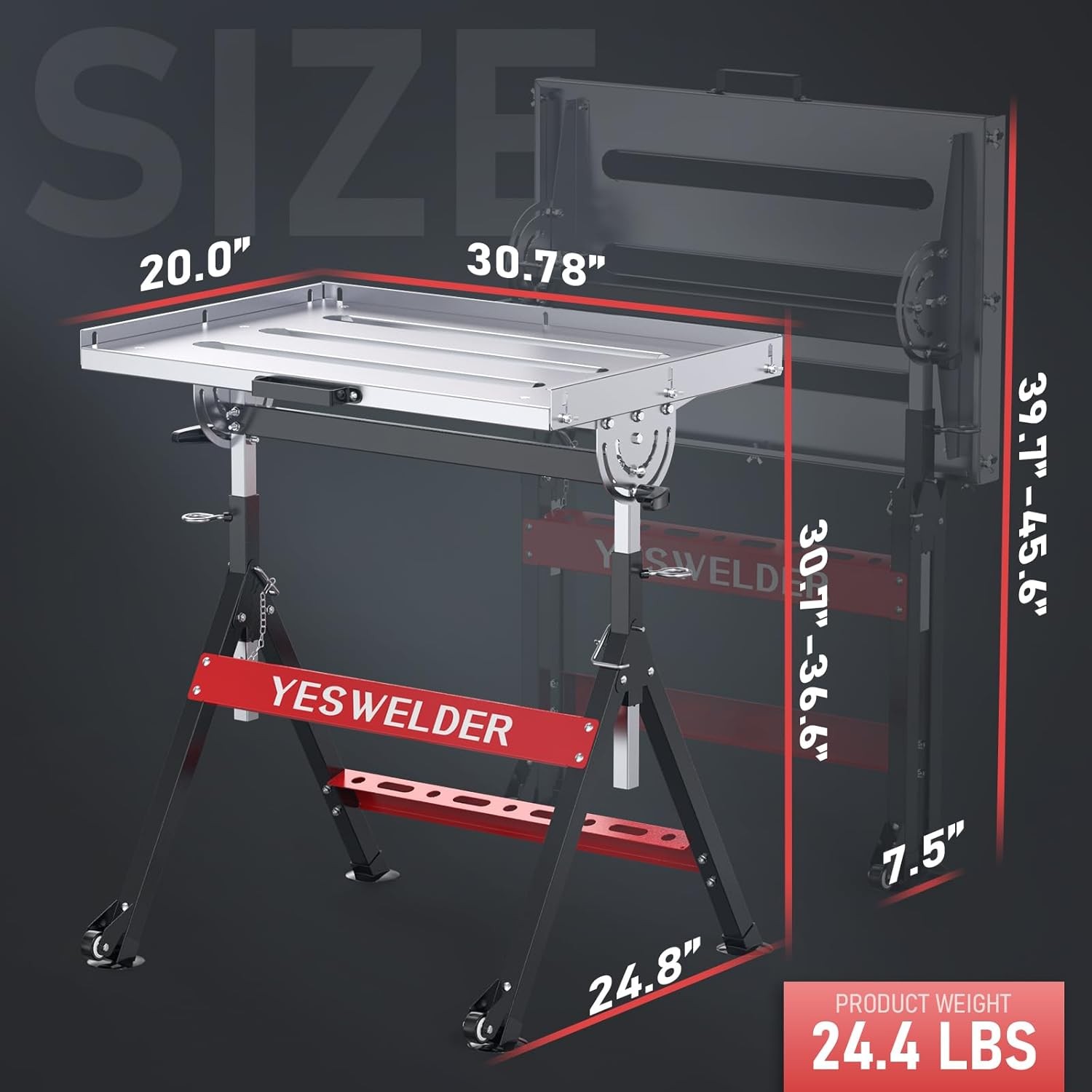 Foldable Welding Table on Wheels, 20×30 Inch Adjustable Height, 400lb Capacity