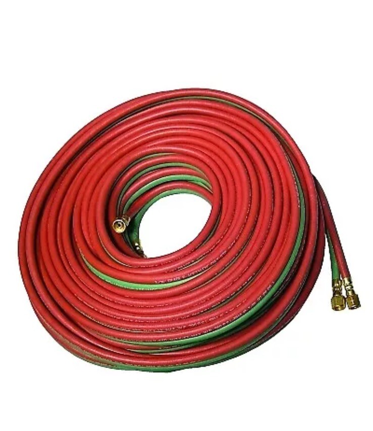 Grade T Twin-Line Welding Hose, 1/4 in, 25 ft, BB Fittings, Fuel Gases and