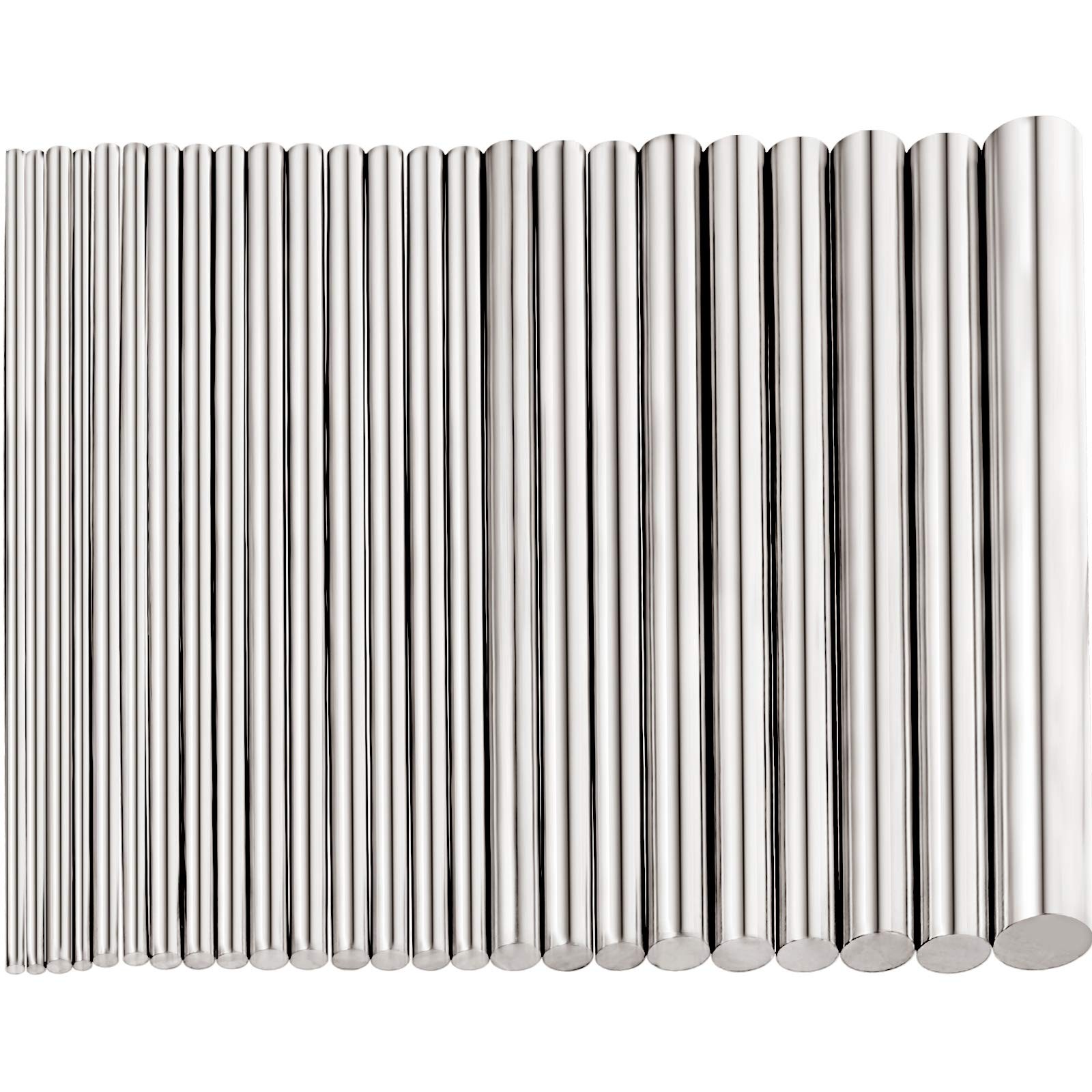 24 Pcs 304 Stainless Steel Round Rods Bar Assorted Diameter 1.5-8 mm Silver