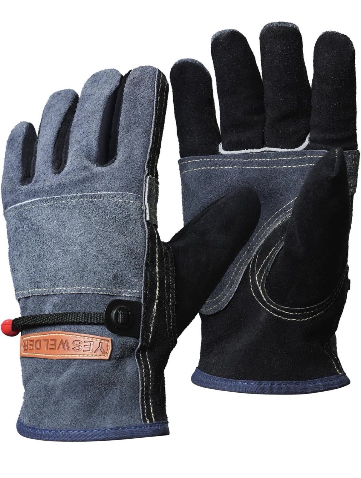 YESWELDER Leather Work Gloves – Cowhide Reinforced Palm for Welding/Gardening L
