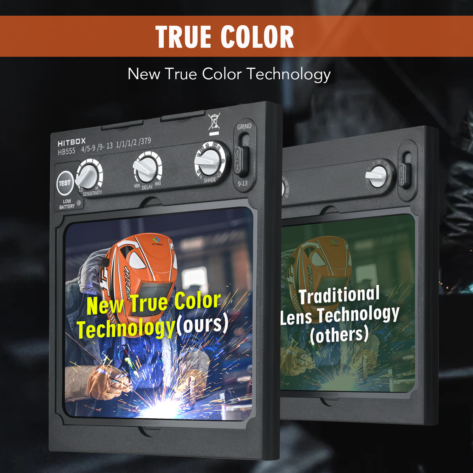 HITBOX True Color Auto-Darkening Welding Helmet Large View Welder Hood Mask