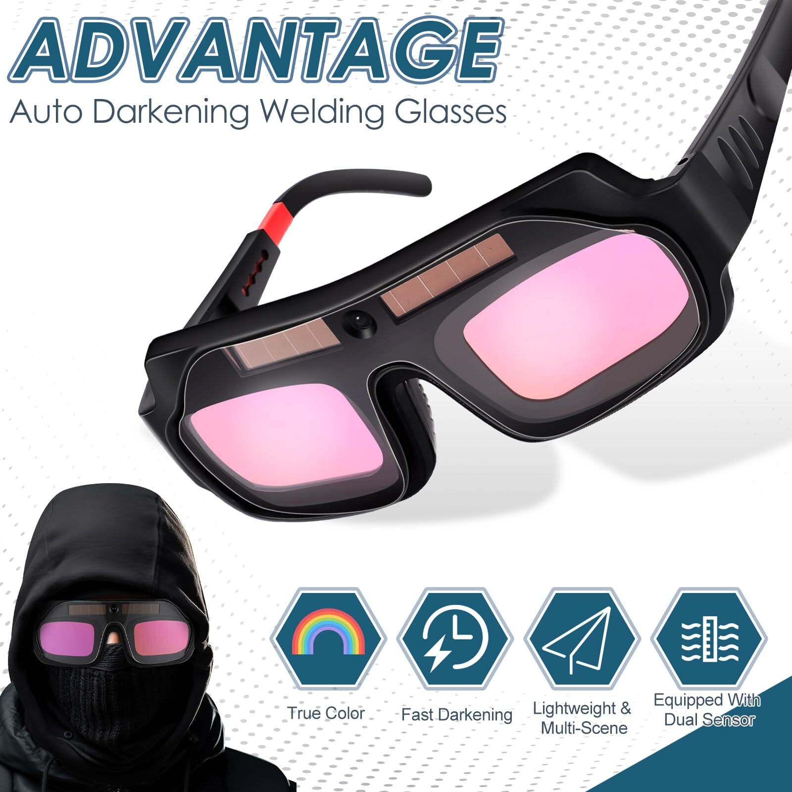 Tellegloww 1 Set Welding Glasses Solar Welding Goggles Auto Darkening Welder …