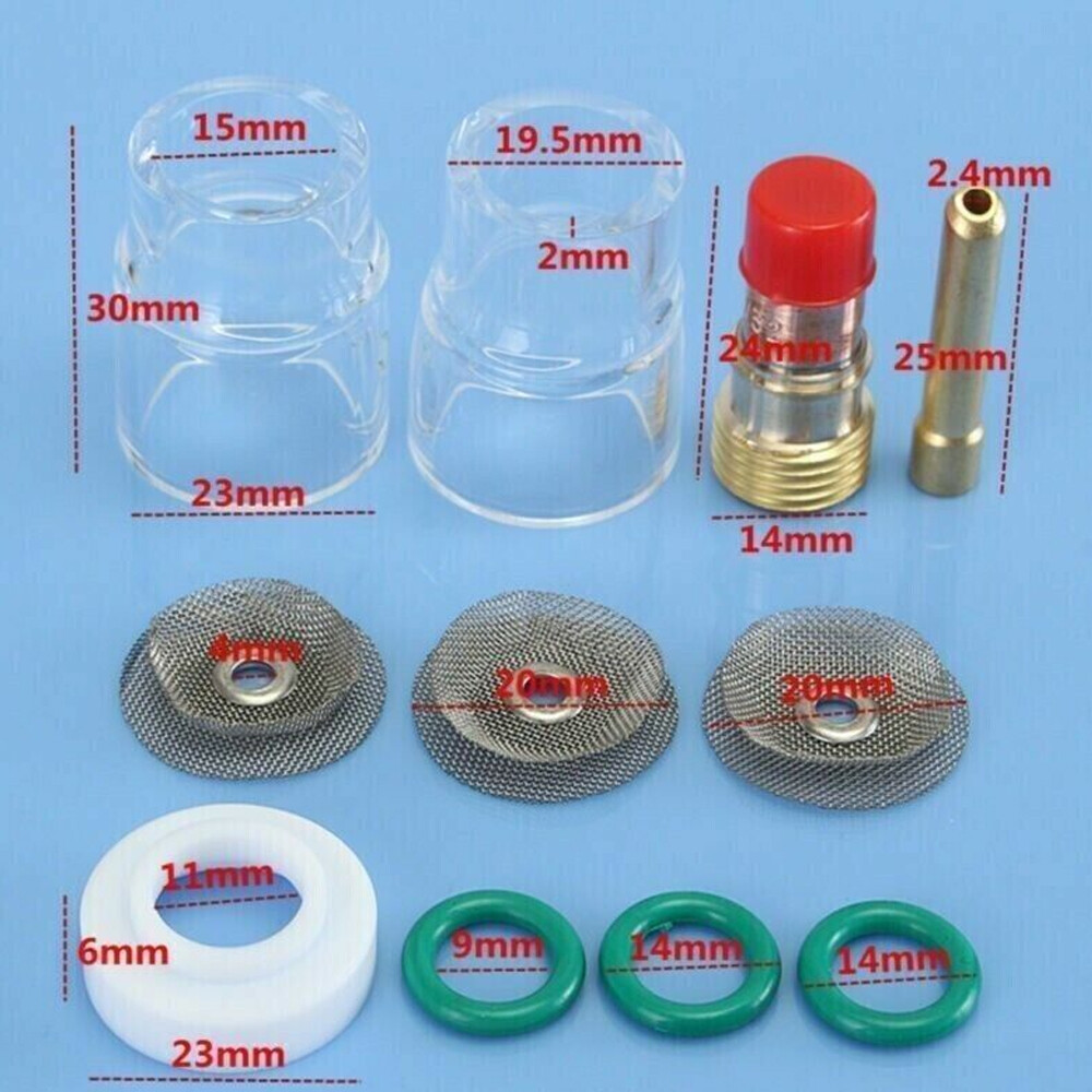 TIG Welding Torch,3/32 Gas Lens #12 Pyrex Cup 2.4mm Collet Kit For WP 17,18,26