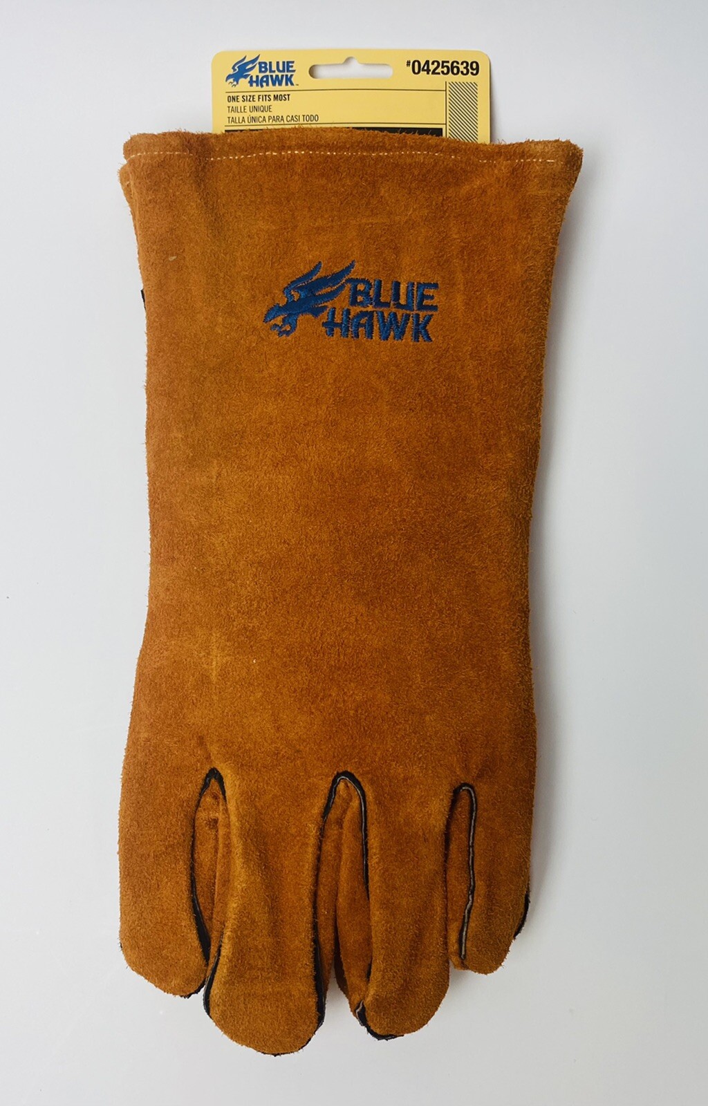 Welding Gloves Blue Hawk Leather One Size W/ Cotton Lining Size Large/XLarge