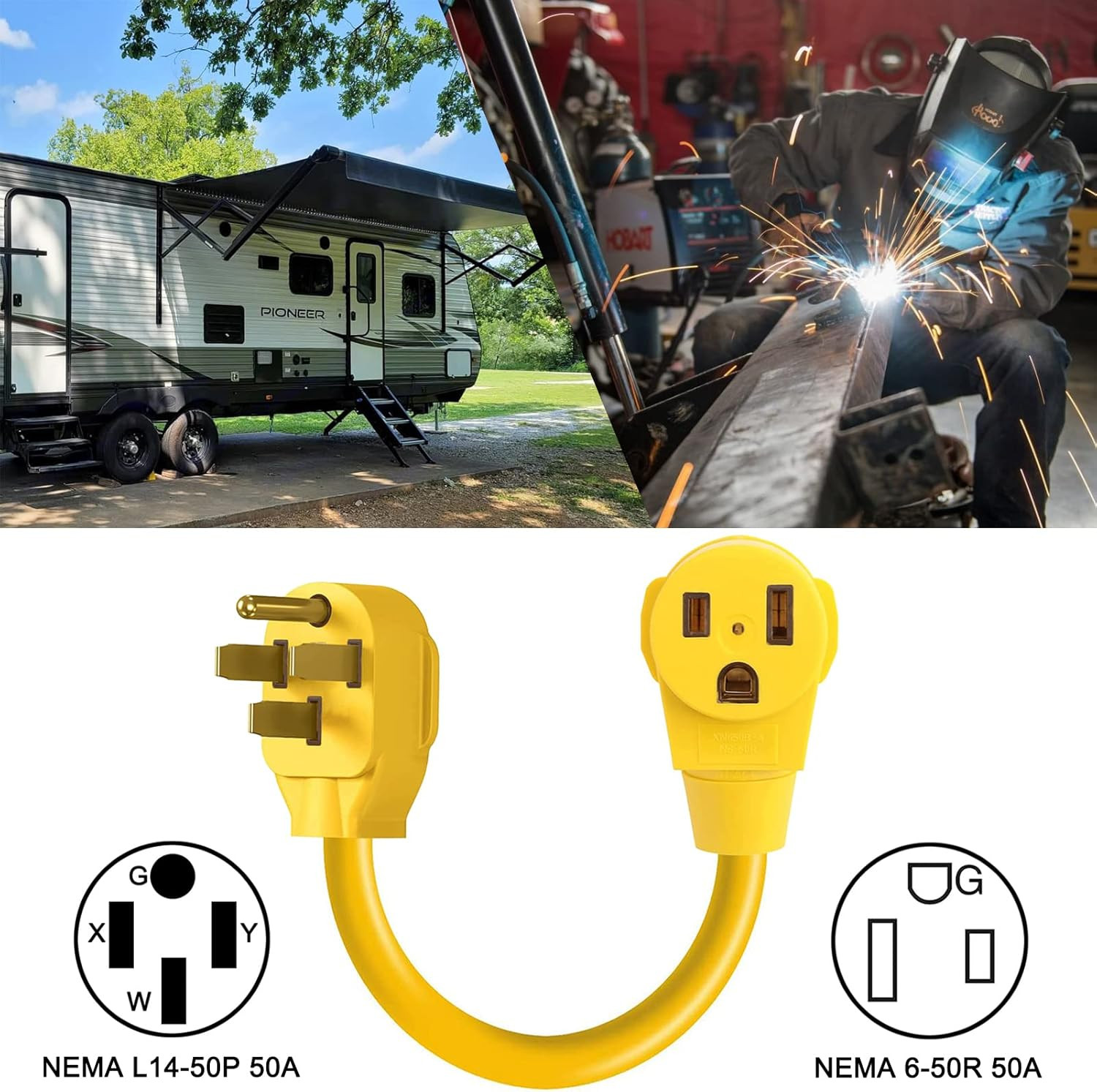 Welder Adapter Cord,Nema 14-50P Male to 6-50R Female,Rv Plug 50 Amp 4 Prong to 3