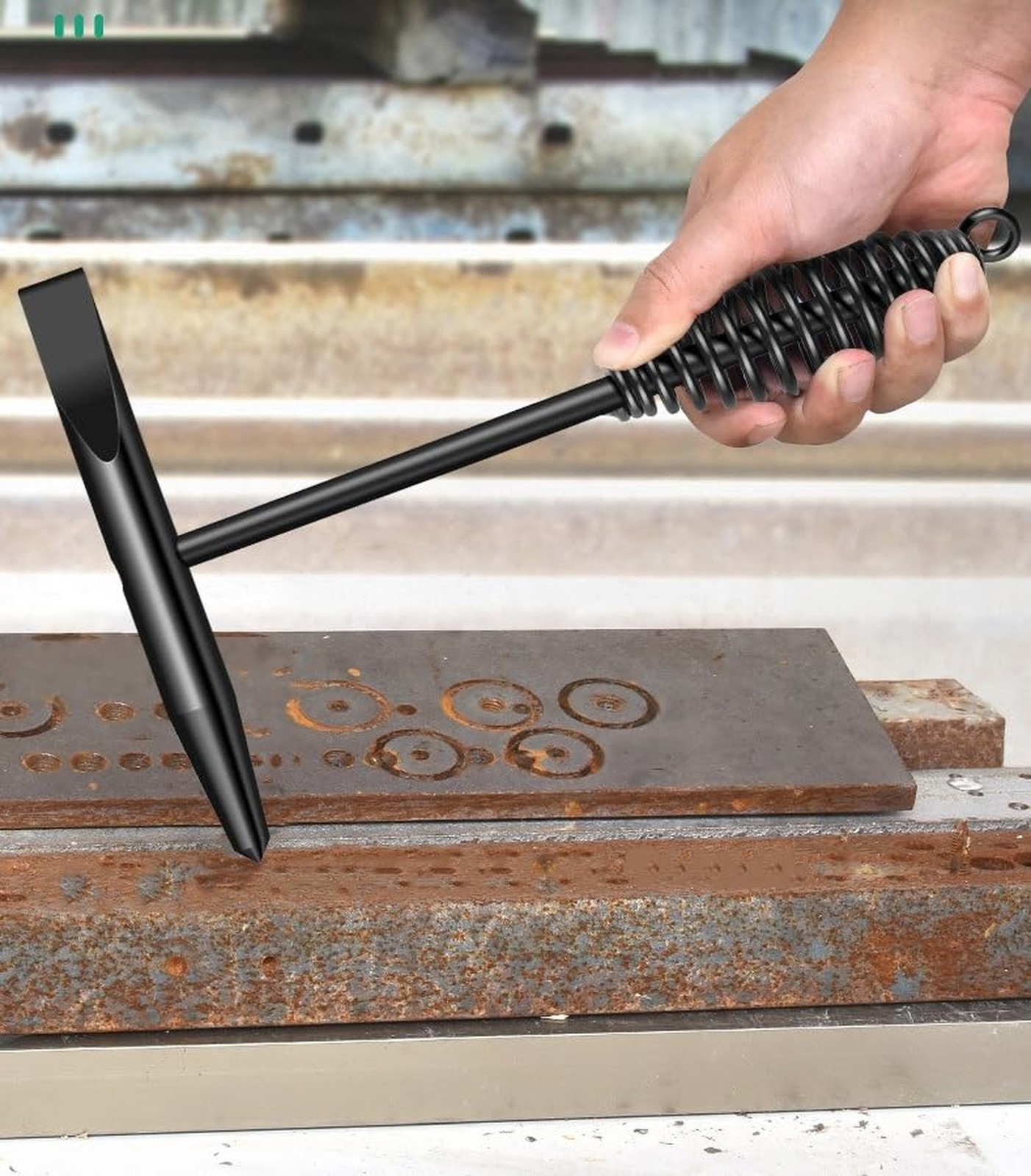 Welding Chipping Hammer with Coil Spring Handle, Cone and Vertical Chisel Wel…