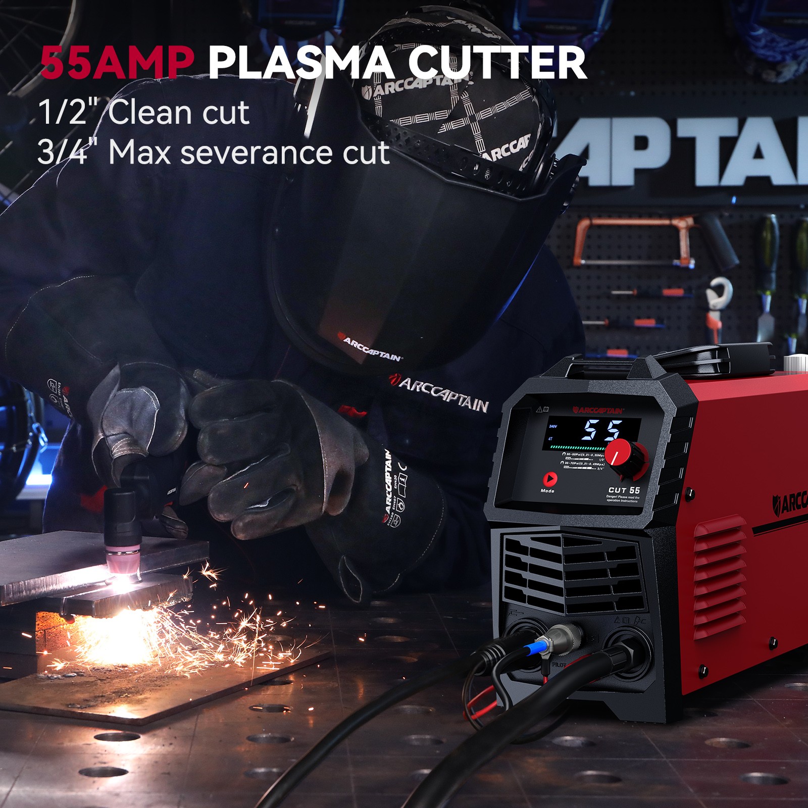 ARCCAPTAIN Plasma Cutter 55A HF Pilot ARC Non-Touch LED Display 120V/240V 2T/4T