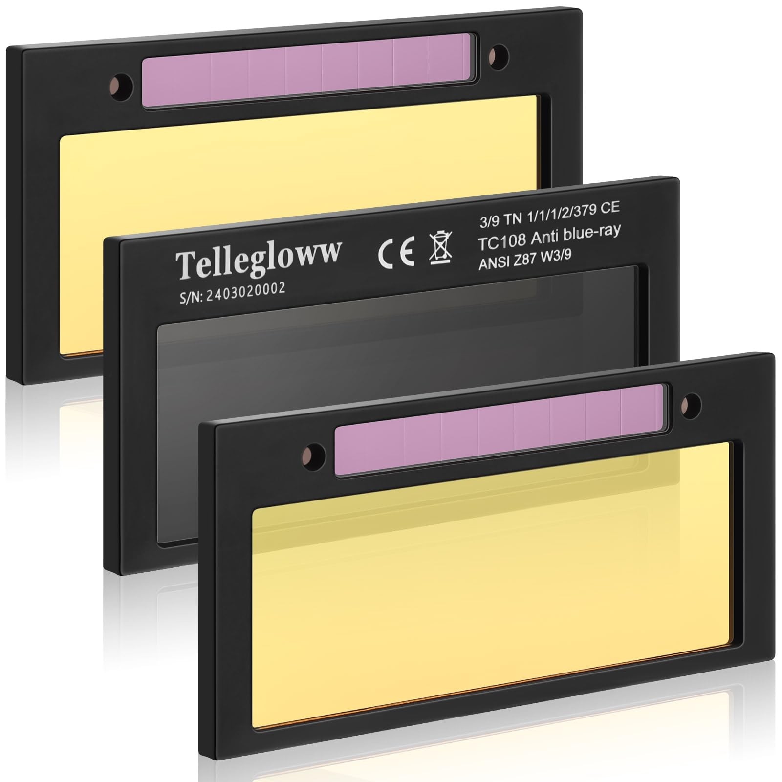 (Shade 9)3 Set 2″ x 4 1/4″Gold Auto Darkening x 4 1/4″ x 0.2”, Shade 9