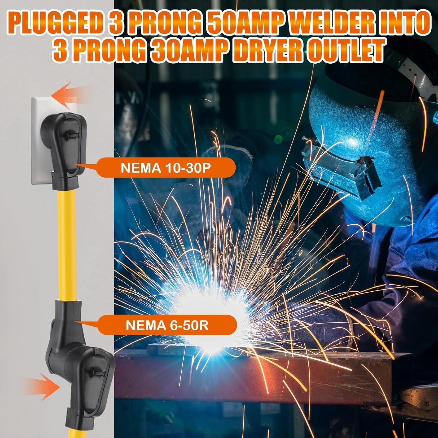 1 FT NEMA 10-30P to 6-50R 30Amp to 50Amp Welder Adapter Cord, NEMA 10-30P Mal…
