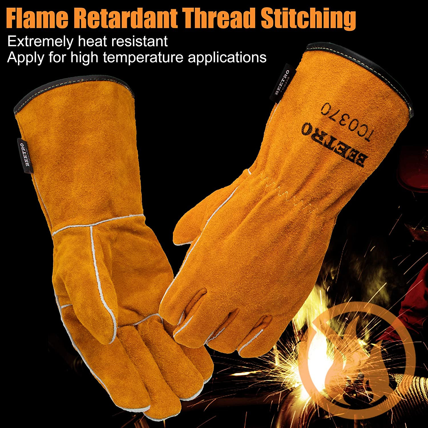 Welding Gloves 1 Pair, Cow Leather Forge/Mig/Stick Welder Heat/Fire Resistant…